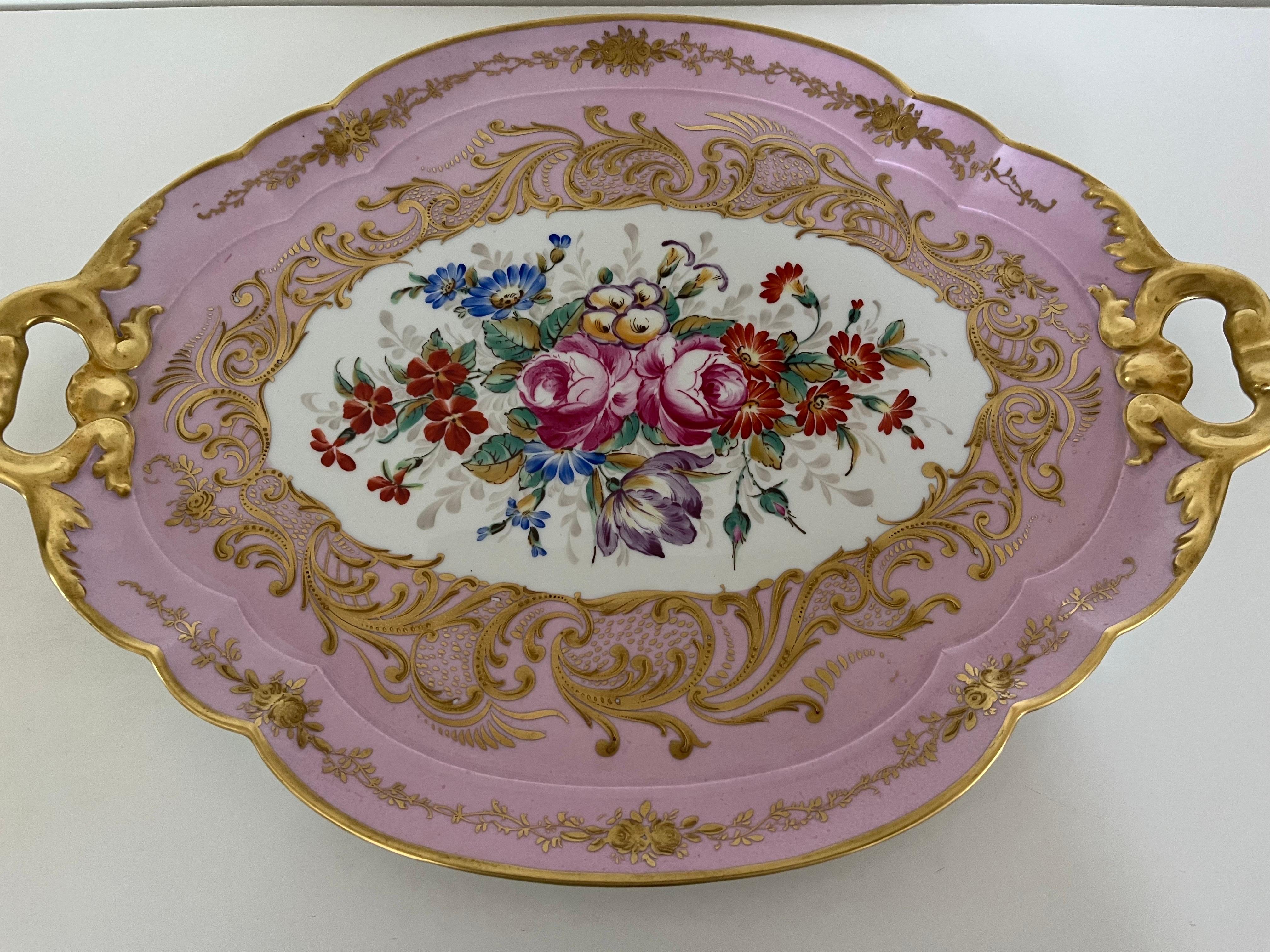 Ceramic Vassoio Rosa Limoges France Decorato a mano del '900 -Antiques- For Sale