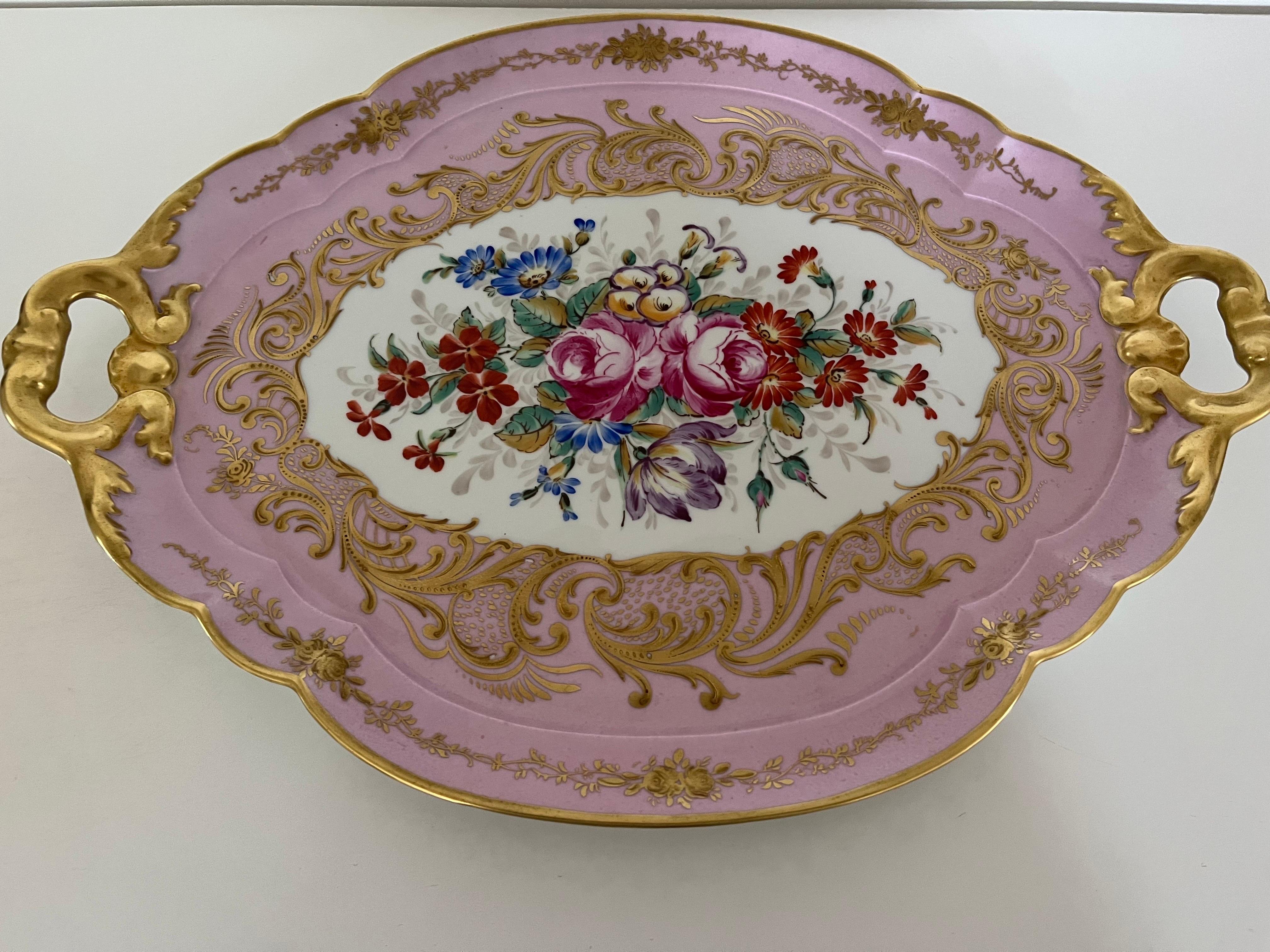 Vassoio Rosa Limoges France Decorato a mano del '900 -Antiques- For Sale 1