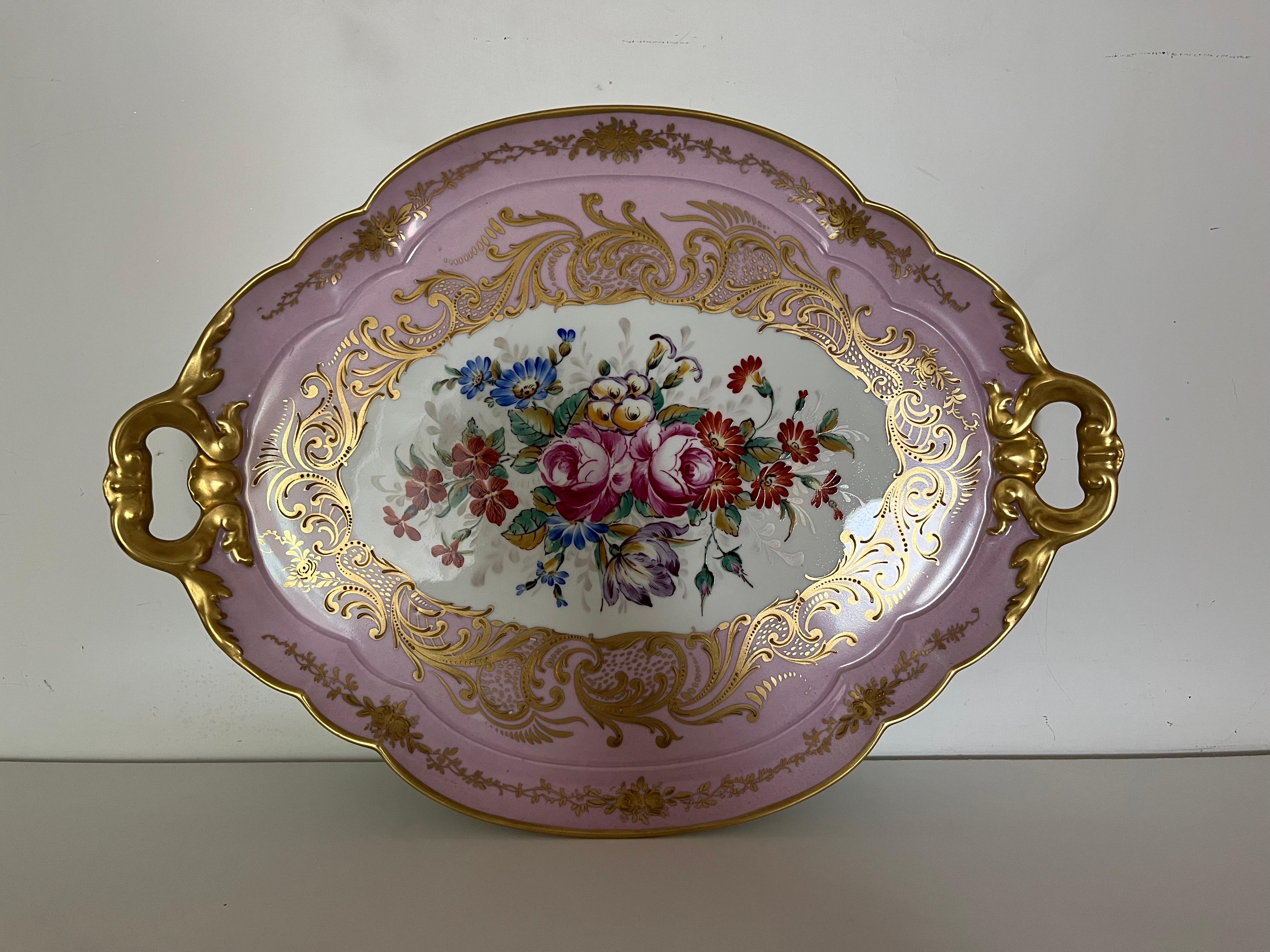 Vassoio Rosa Limoges France Decorato a mano del '900 -Antiques- For Sale 2