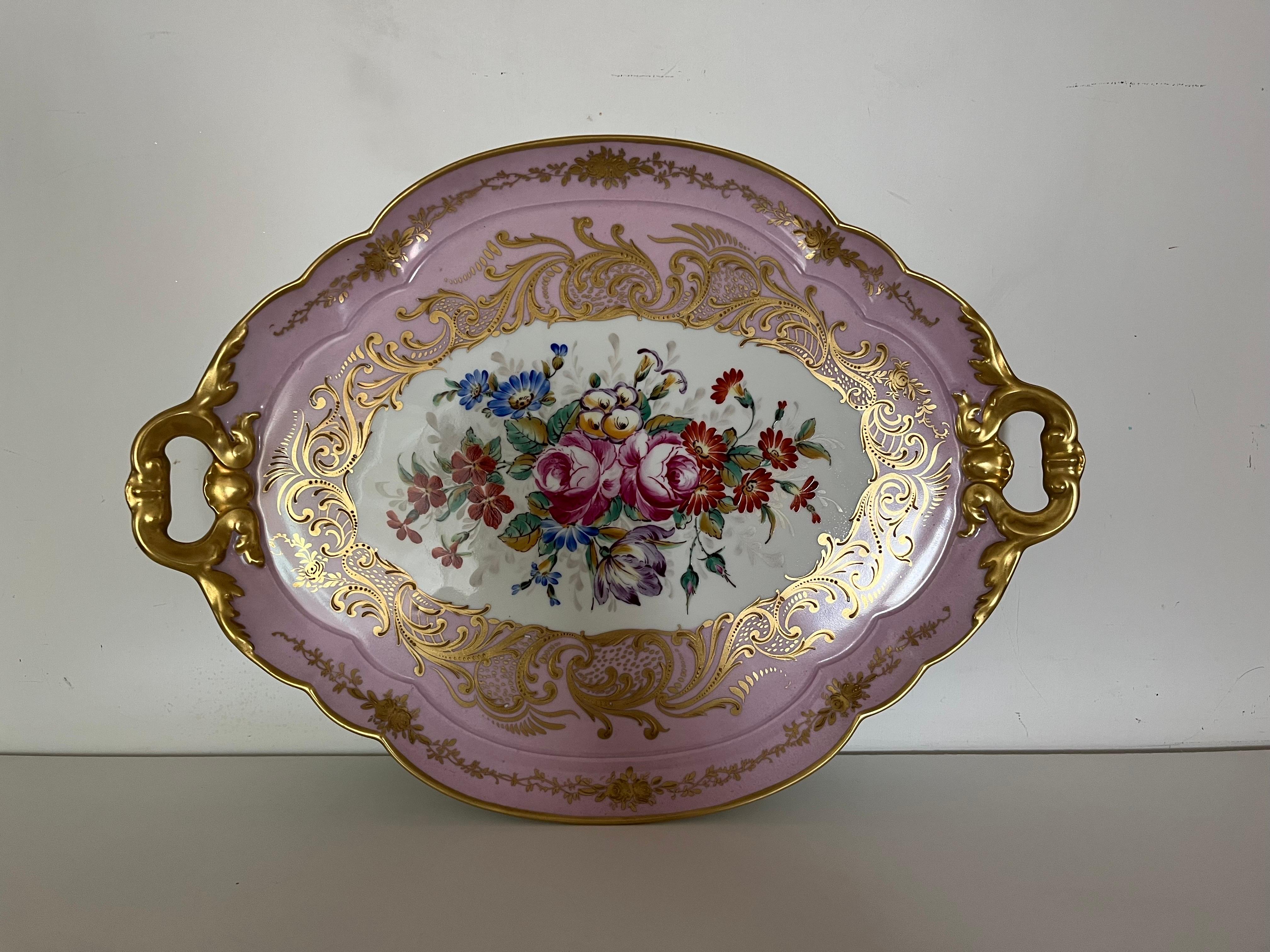 Vassoio Rosa Limoges France Decorato a mano del '900 -Antiques- For Sale 3