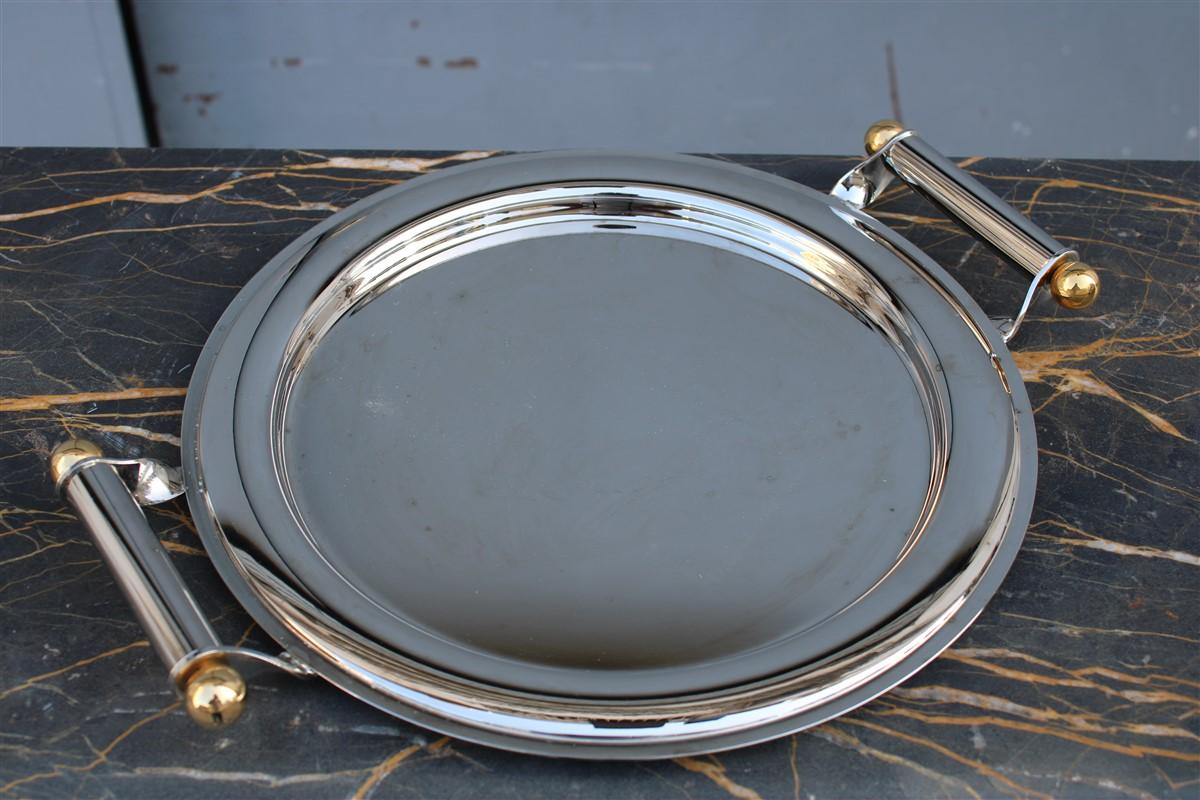 Mid-Century Modern Round Steel Tray Silver and Gold 1970s Made in Italy For Sale