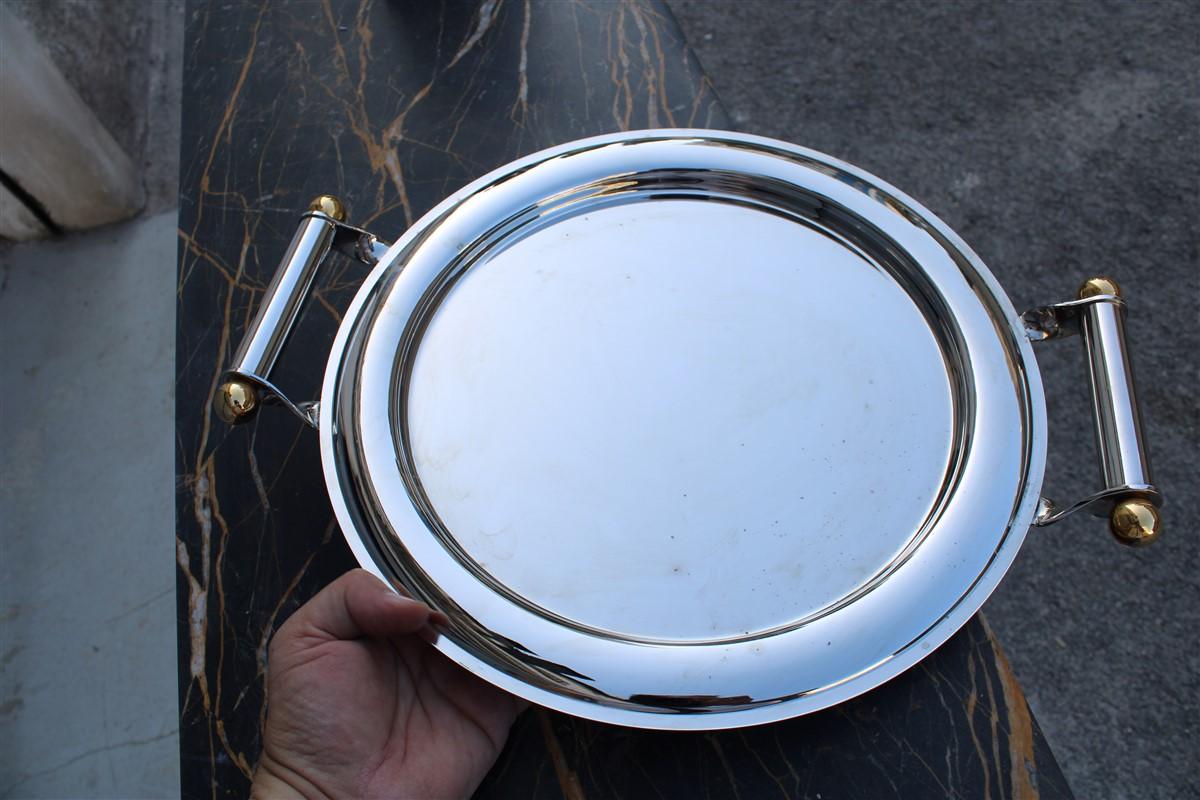 Round Steel Tray Silver and Gold 1970s Made in Italy For Sale 2