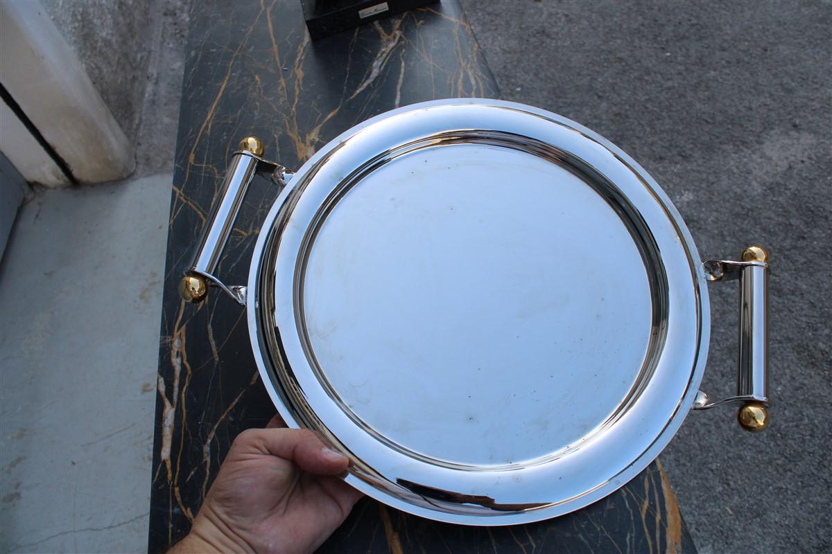Round Steel Tray Silver and Gold 1970s Made in Italy For Sale 3