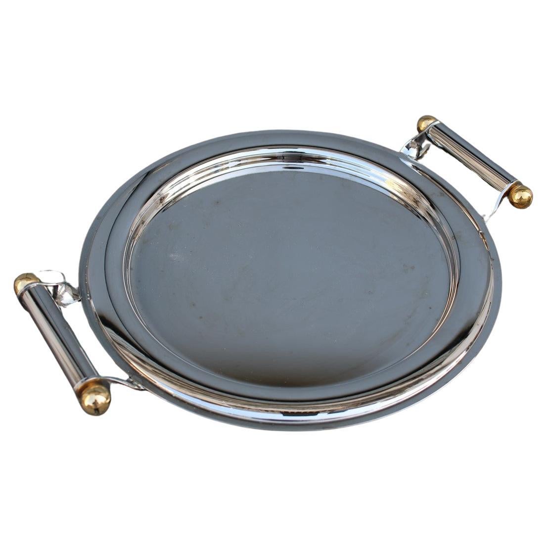 Round Steel Tray Silver and Gold 1970s Made in Italy For Sale