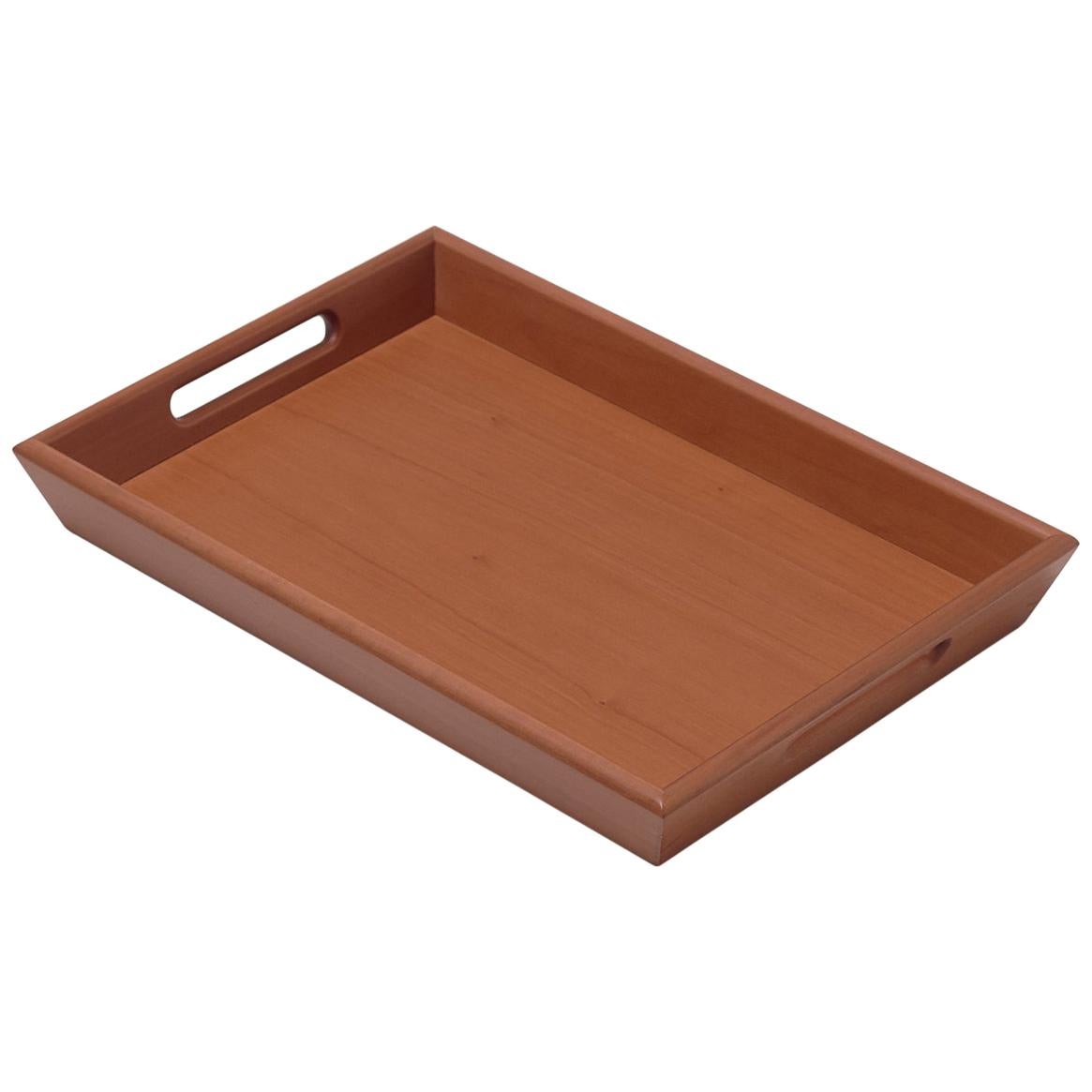 For Sale: Orange (Pearwood) Gae Aulenti Vassoio Wooden Tray with Handles 26x18 for Bottega Ghianda