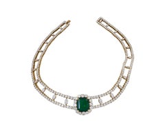 Vassort Vintage Colombian Emerald Diamond Collana a pettorina