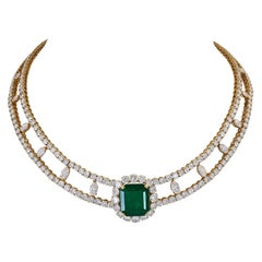 Vassort Vintage Colombian Emerald Diamond Bib Necklace