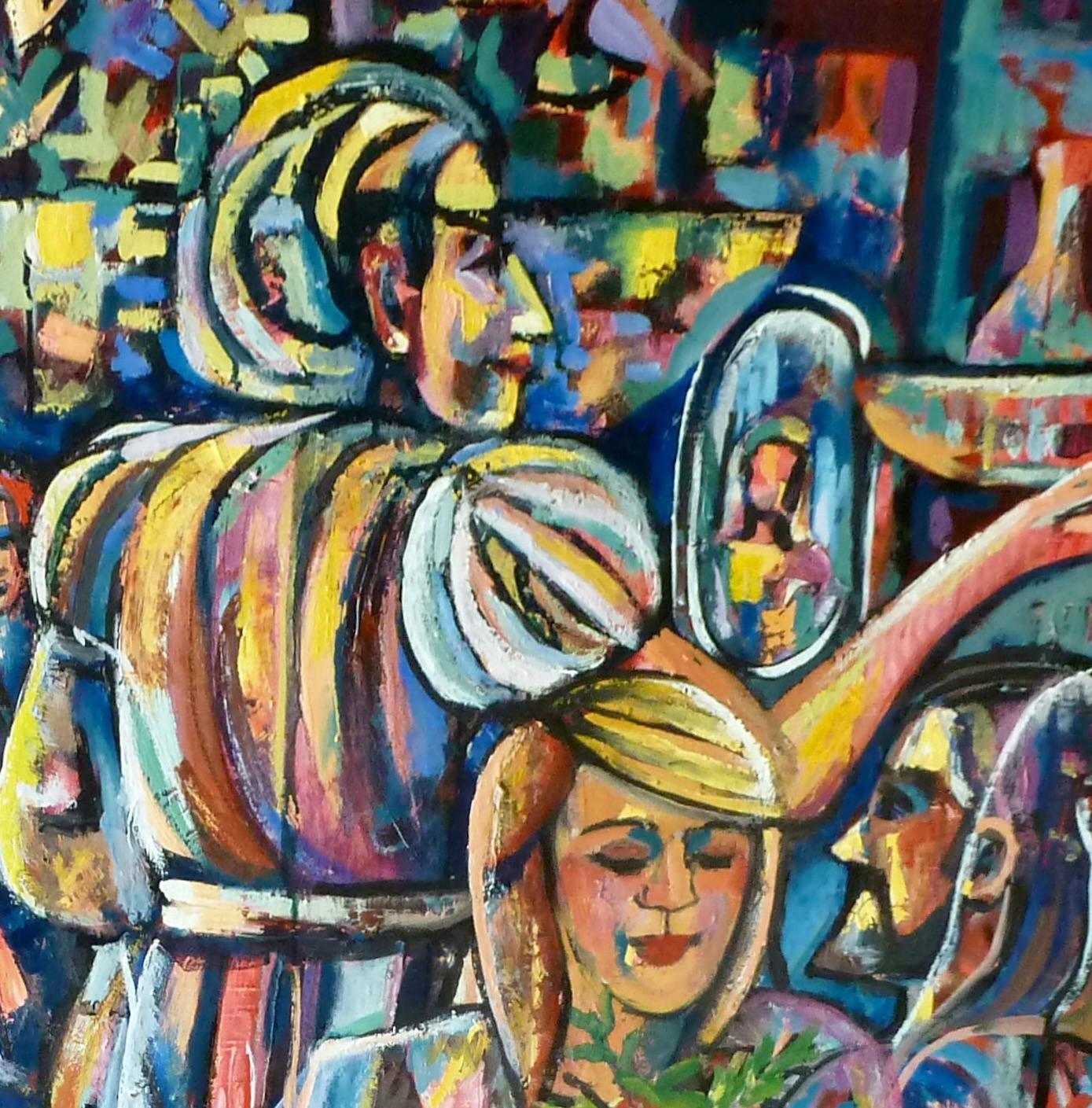 AT THE SANBORN'S CAFE 2021 farbenfrohes Ölgemälde/Leinwand Damen- und Barszene Armenische Künstlerin im Angebot 2