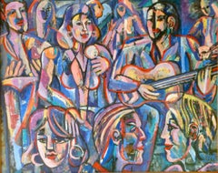 Musicians At a Party 2022, huile/toile colorée, artiste arménien abstrait surréaliste