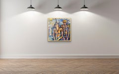 “Traveling Together” 2012 colorful Abstract oil on board Armenian Artist VATCHE