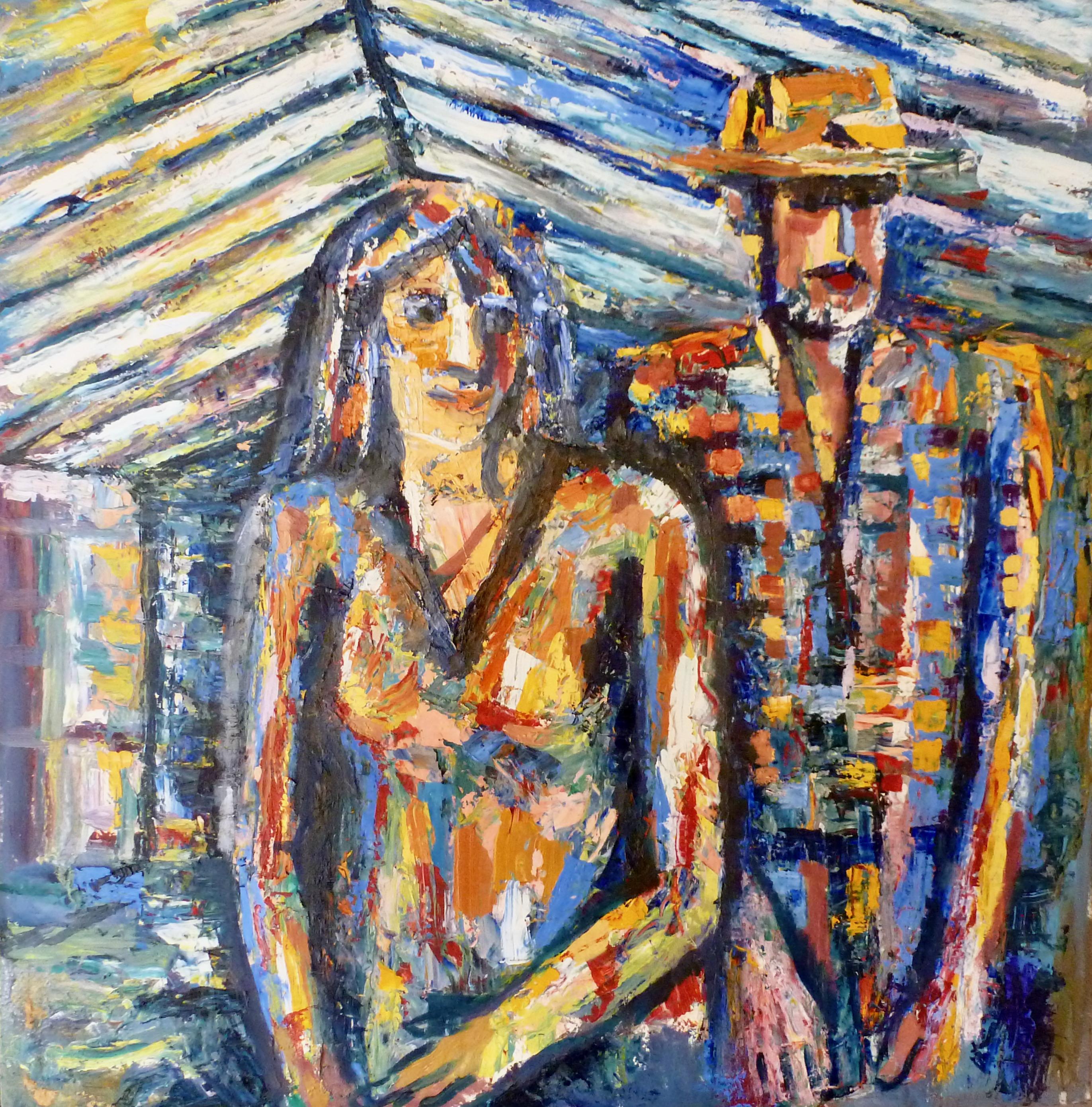 “Traveling Together” 2012 colorful oil/board abstract surrealist Armenian Artist