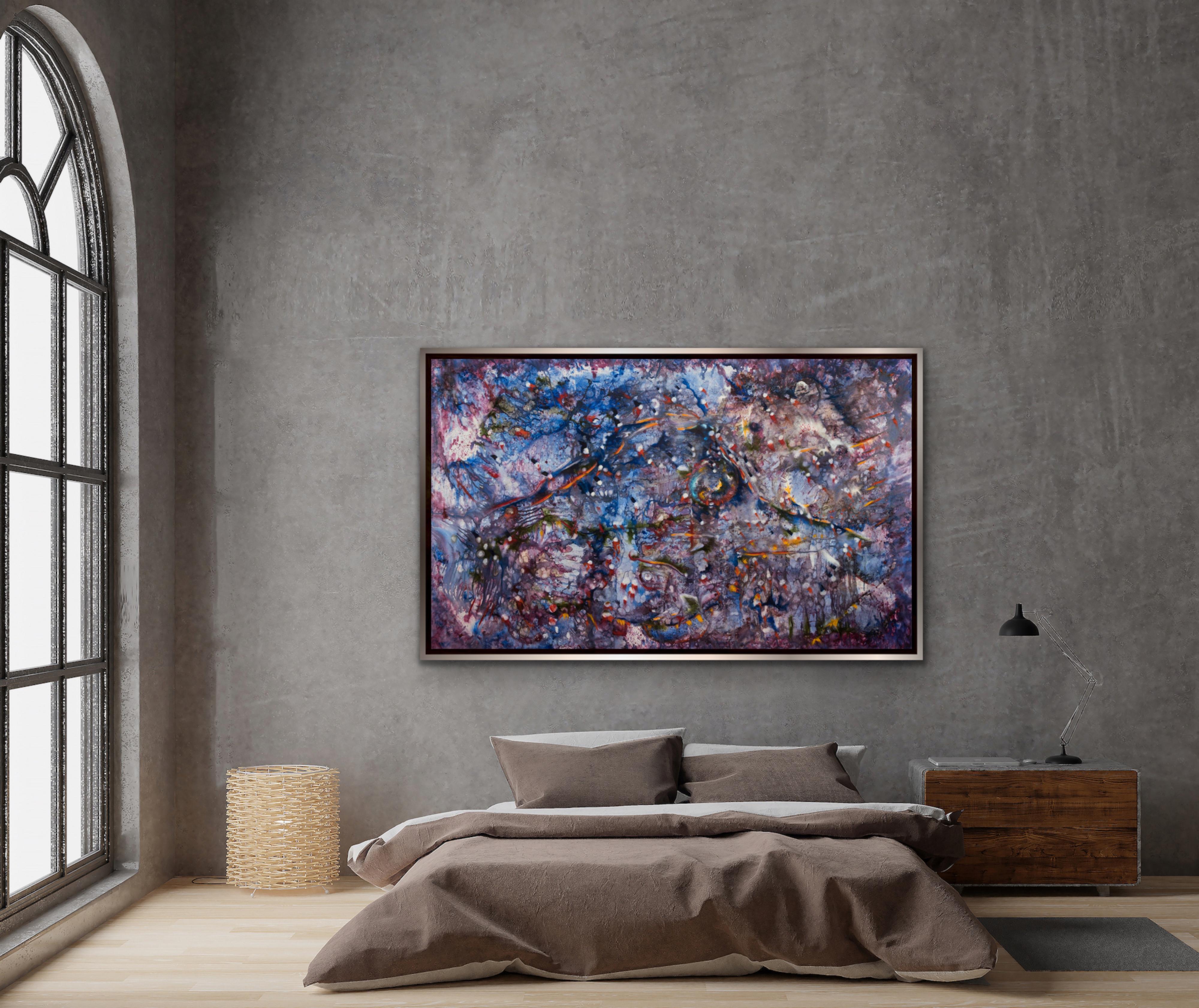 MARINE COSMOS Large Blue Violet Red colorful abstract surrealist Armenian Artist For Sale 5