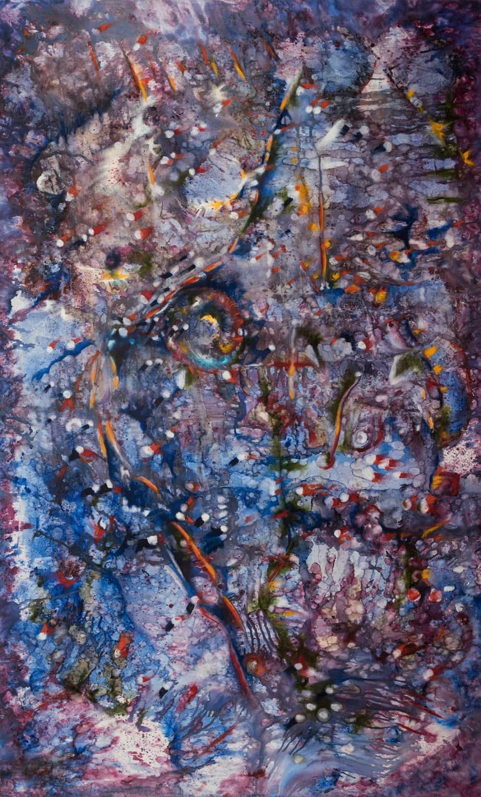 MARINE COSMOS Großer blauer, violetter, farbenfroher, abstrakter, armenischer Künstler (Surrealismus), Painting, von Vatche Geuvdjelian 