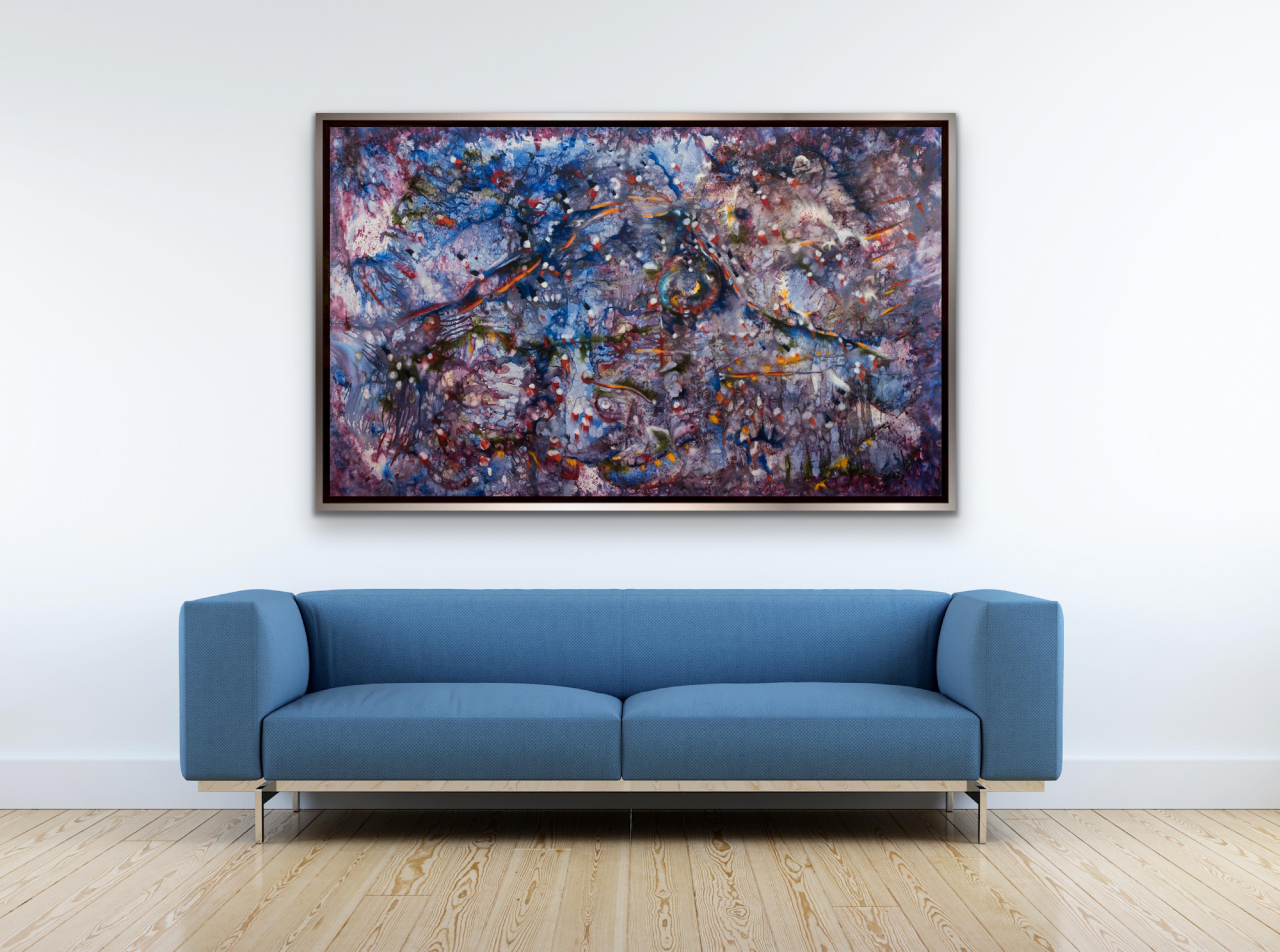 MARINE COSMOS Large Blue Violet Red colorful abstract surrealist Armenian Artist For Sale 2