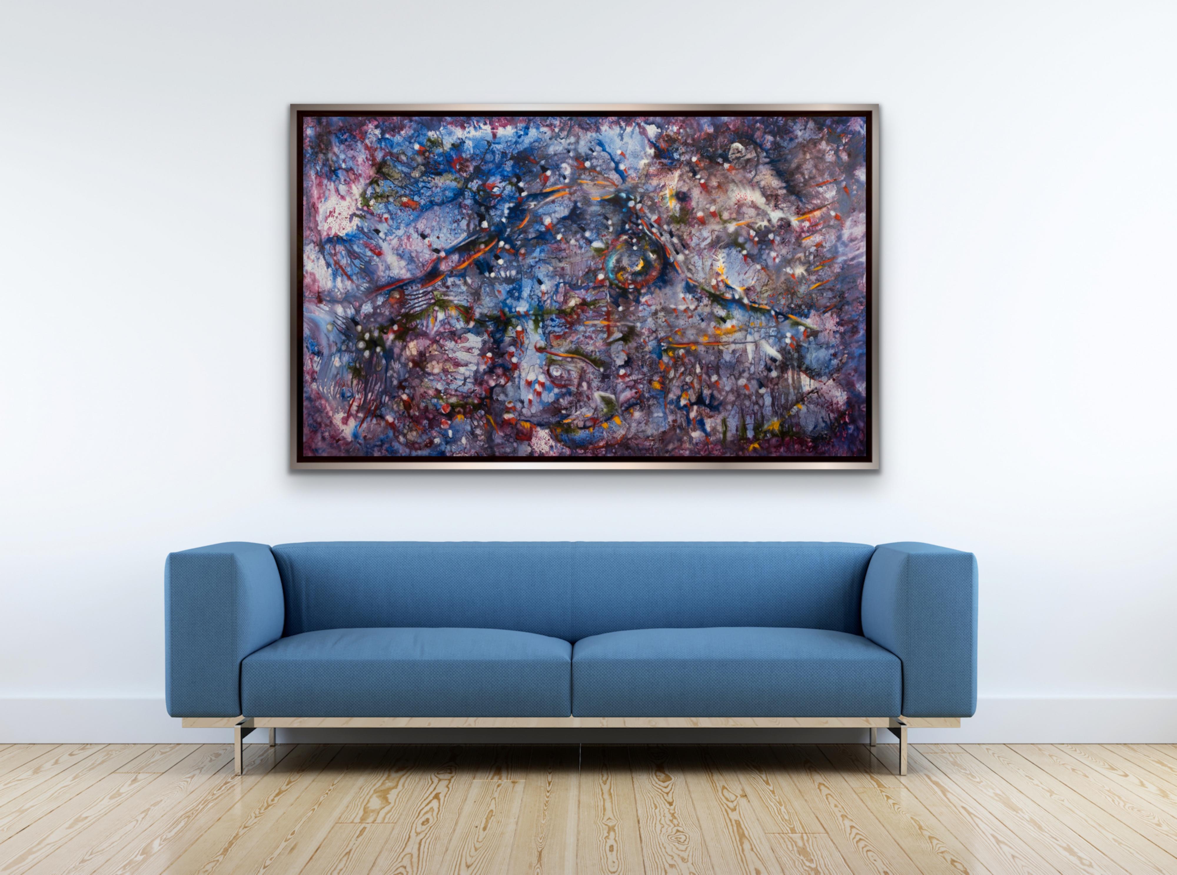 Marin COSMOS Grande Blu Viola Rosso tela astratta ad olio Artista armeno VATCHE in vendita 5