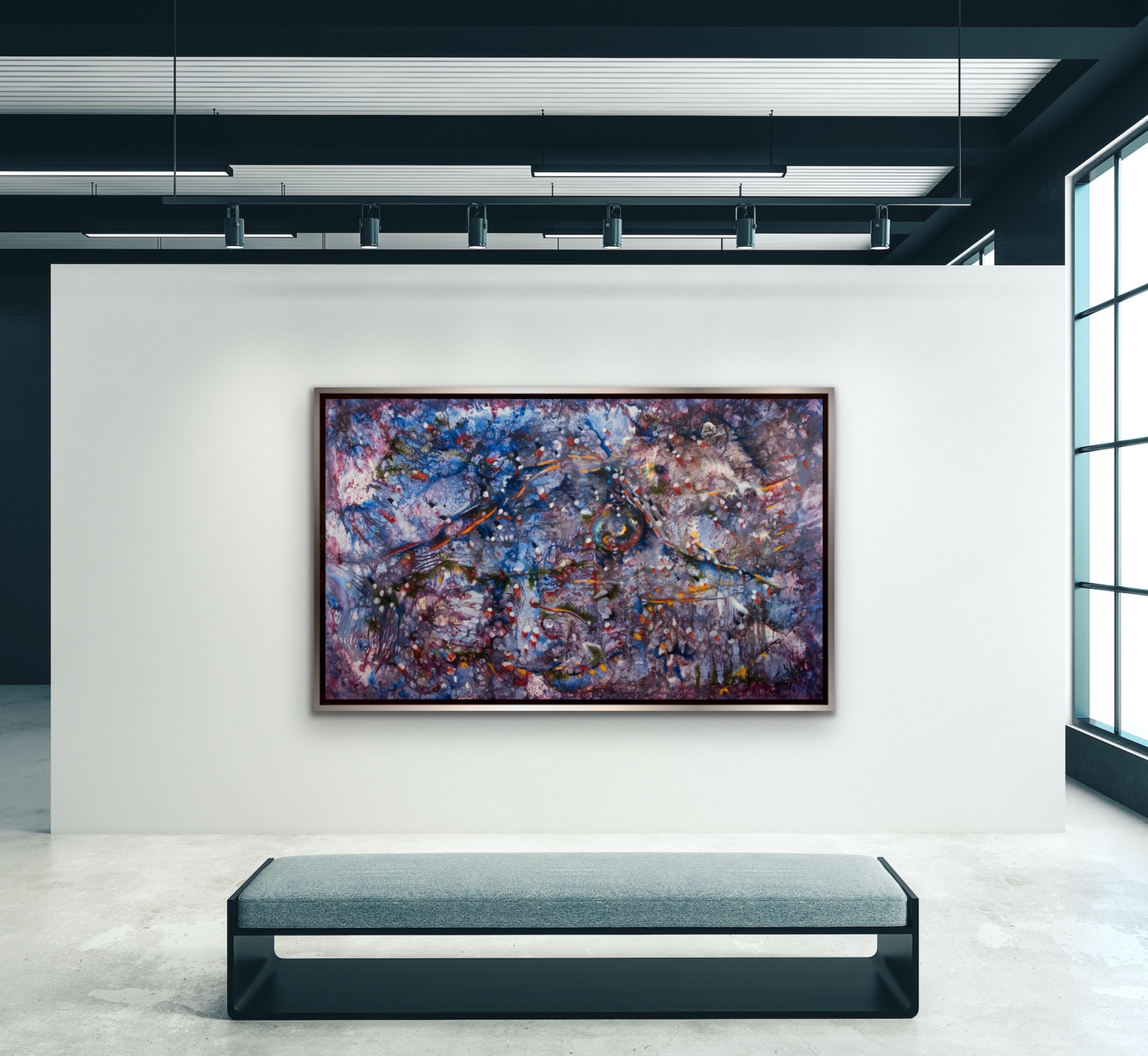 MARINE COSMOS Large Blue Violet Red colorful abstract surrealist Armenian Artist For Sale 3