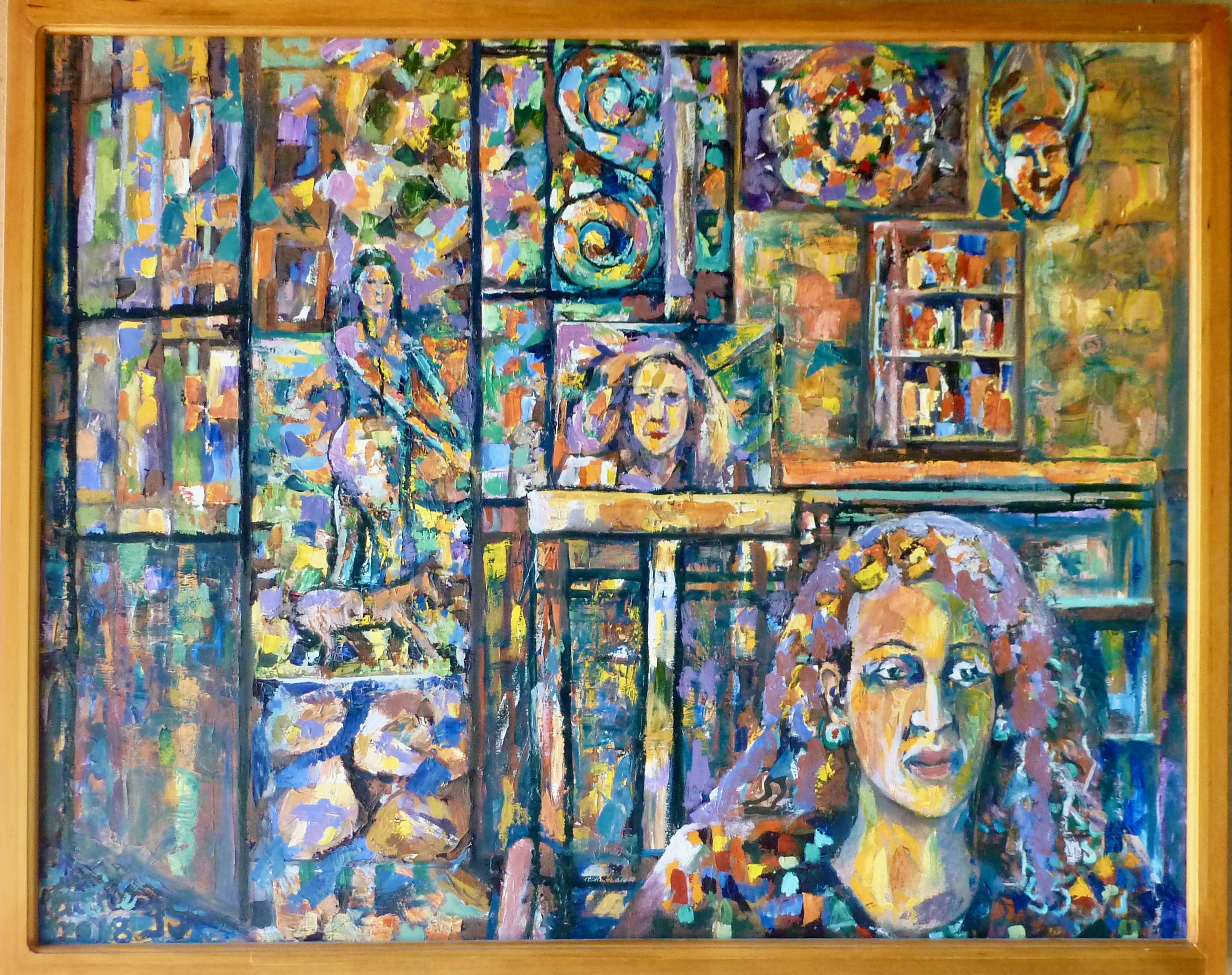 Visitor In My Studio 2021 colorful oil on canvas abstract Armenian Artist VATCHE - Painting by Vatche Geuvdjelian 