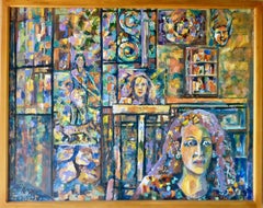 Visitor In My Studio 2021, farbenfrohes Ölgemälde auf Leinwand, abstrakter armenischer Künstler VATCHE, VATCHE