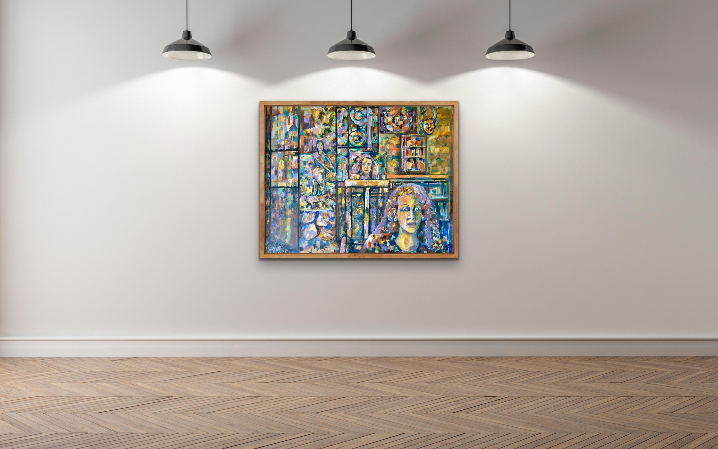 Visitor In My Studio 2021 colorful oil on canvas abstract Armenian Artist VATCHE - Gray Abstract Painting by Vatche Geuvdjelian 