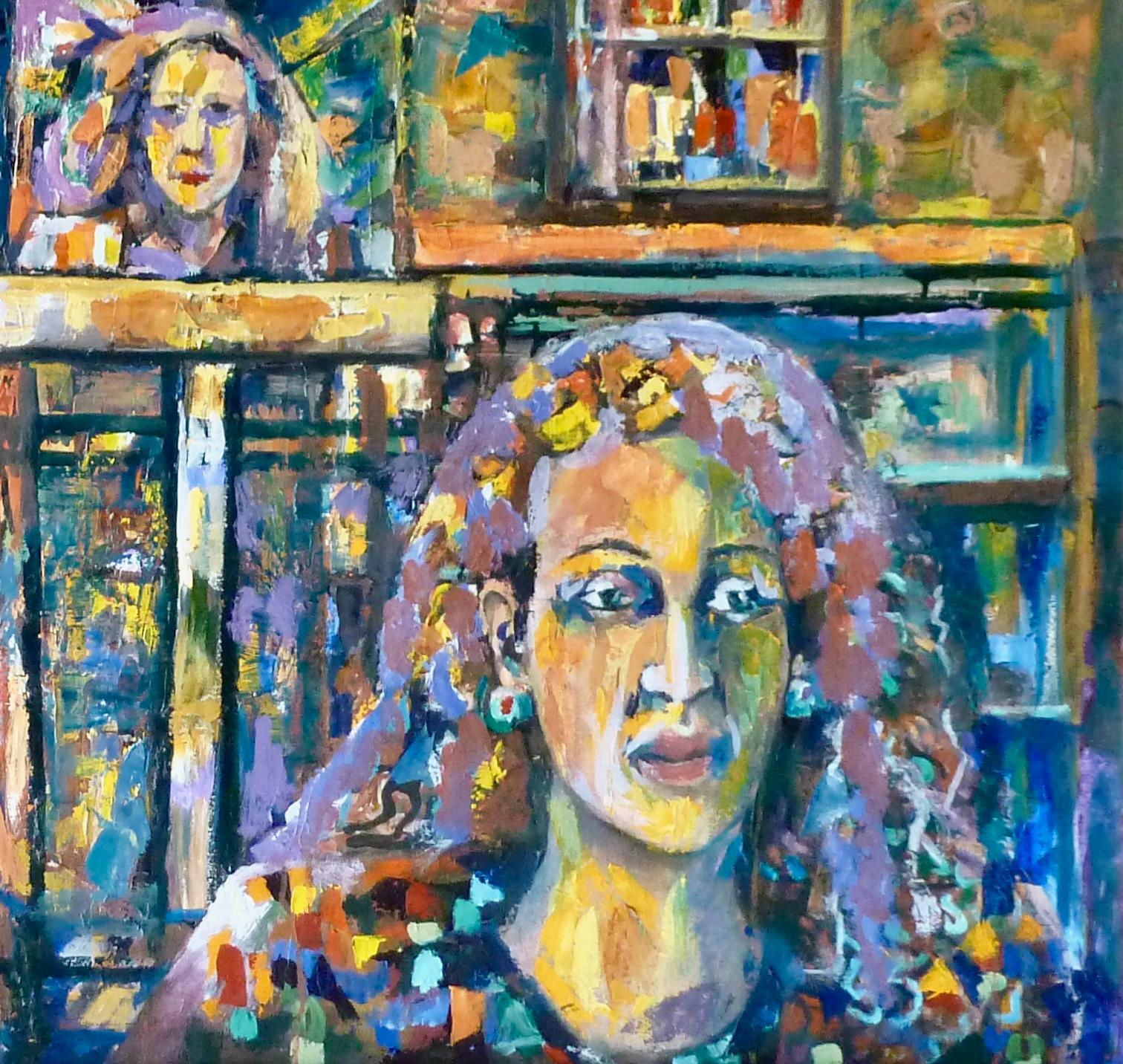 Visitor In My Studio 2021 colorful oil on canvas abstract Armenian Artist VATCHE For Sale 2