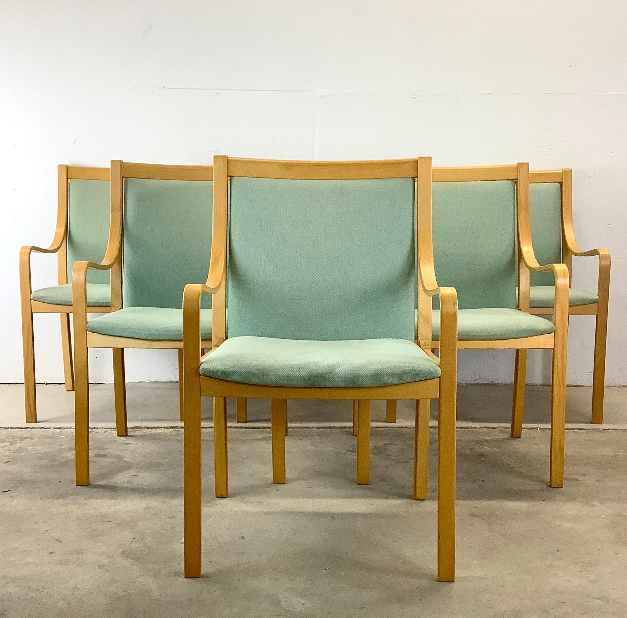 Discover the epitome of Scandinavian elegance with this matching set of six bentwood dining  chairs, each crafted from quality birch wood. These chairs are not just seating options; they're a celebration of the renowned Scandinavian design ethos,
