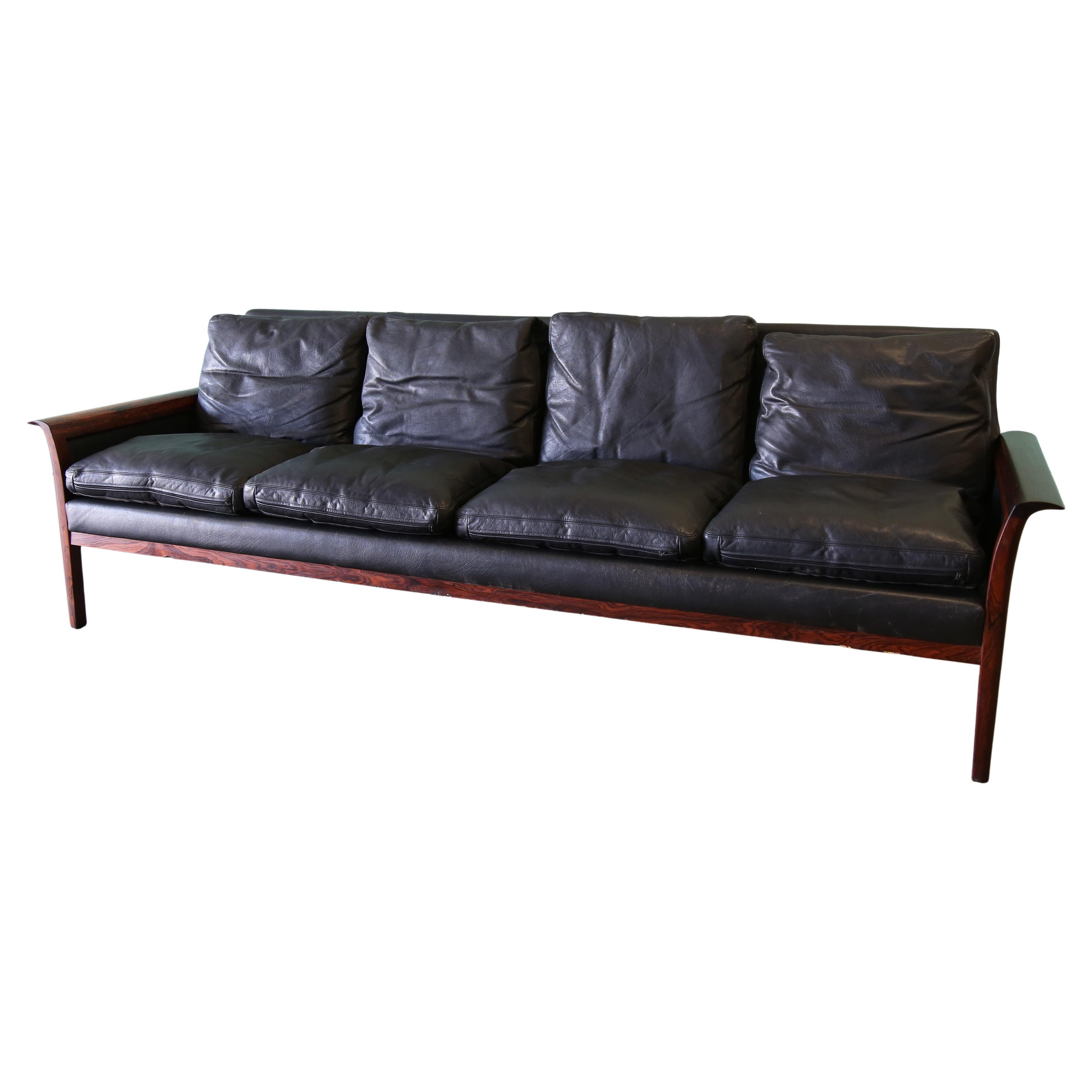 Vatne Mobler Knut Saeter Rosewood Leather Sofa Danish Modern MCM en venta