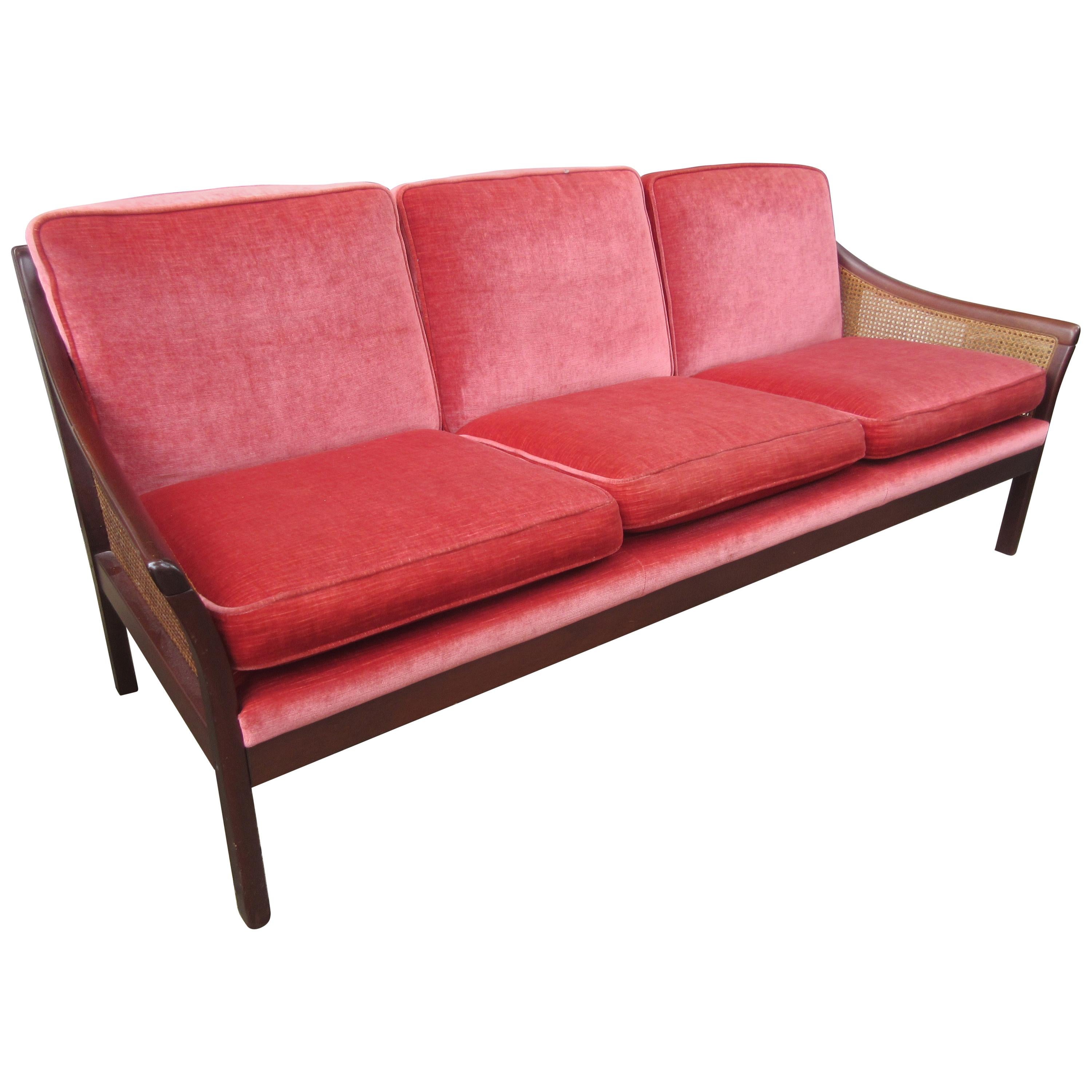 Vatne Mobler Mahogany Sofa with Mohair Cushions