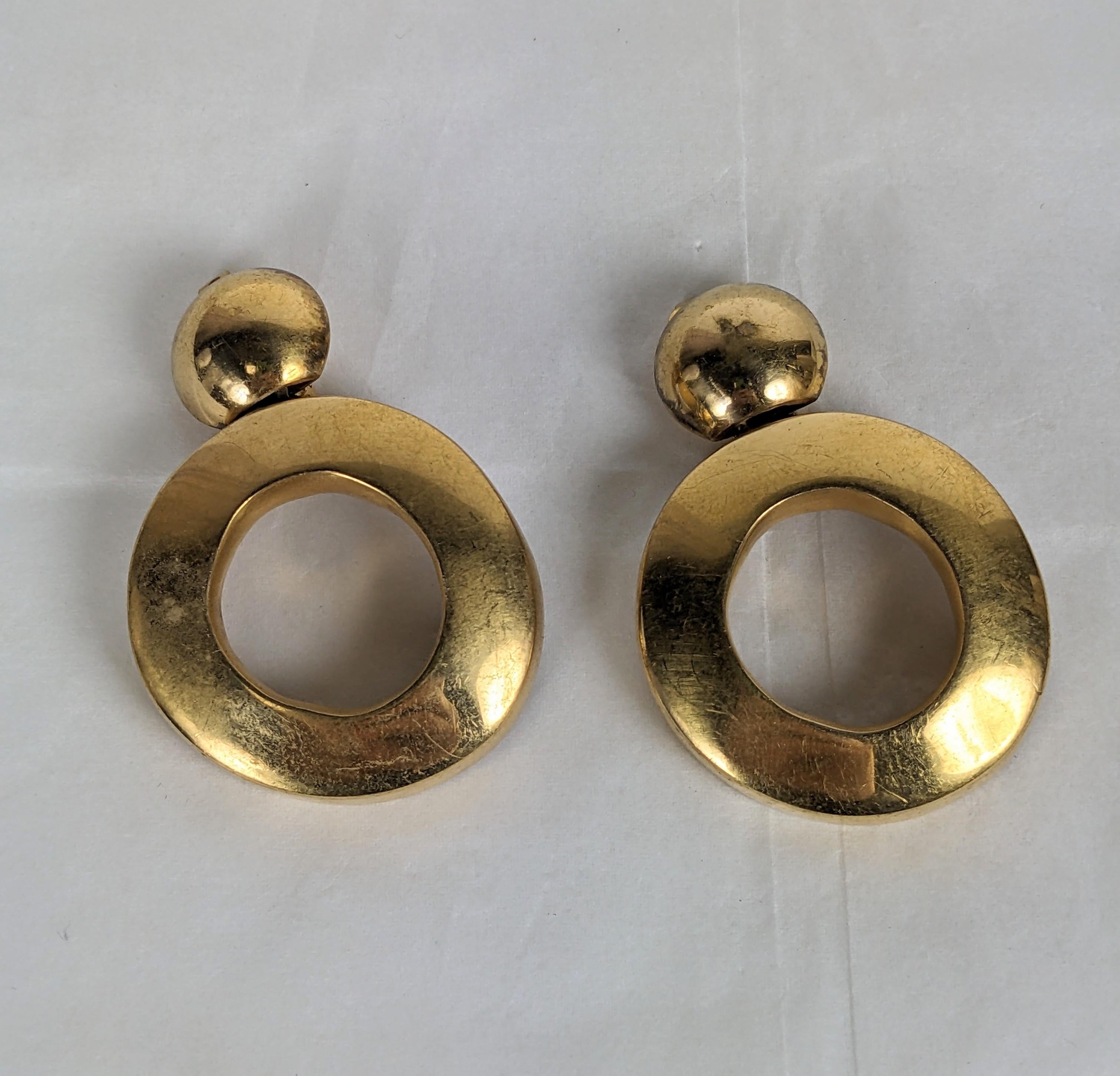 Steve Vaubel Matte Gold Vermeil Drop Earrings with hoops. Elegant 90's vibe. Clip back fittings. 2