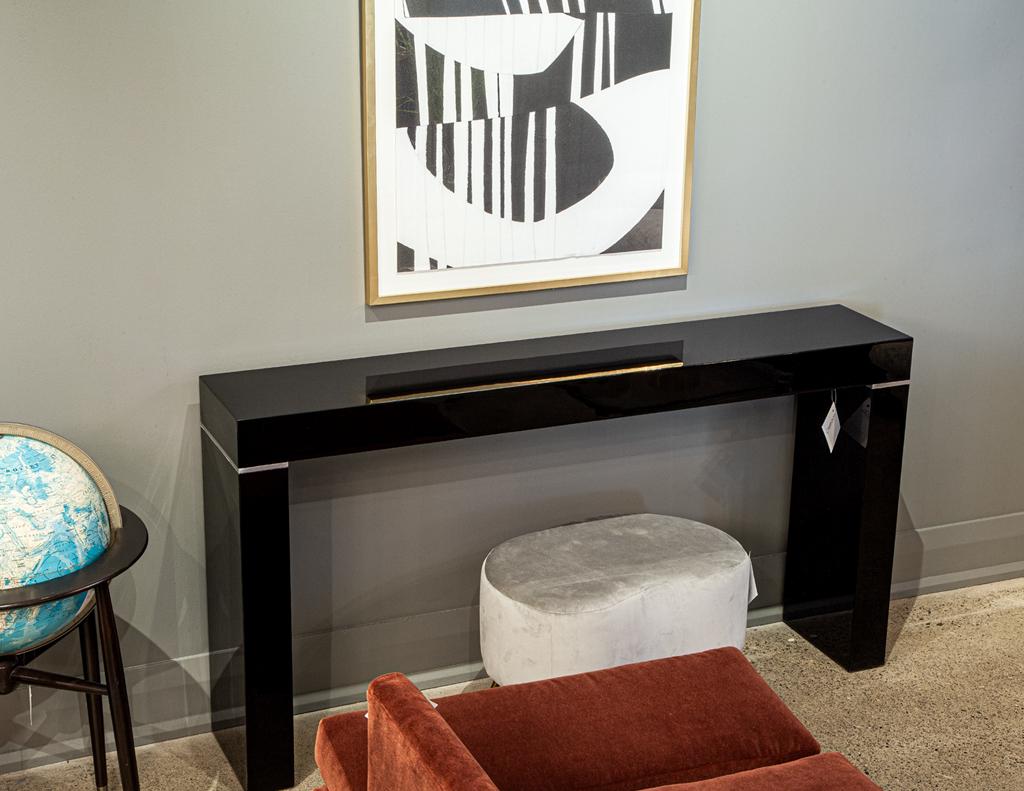 Vaughan Benz Style Ebonized Console Table with Silver Trim For Sale 4