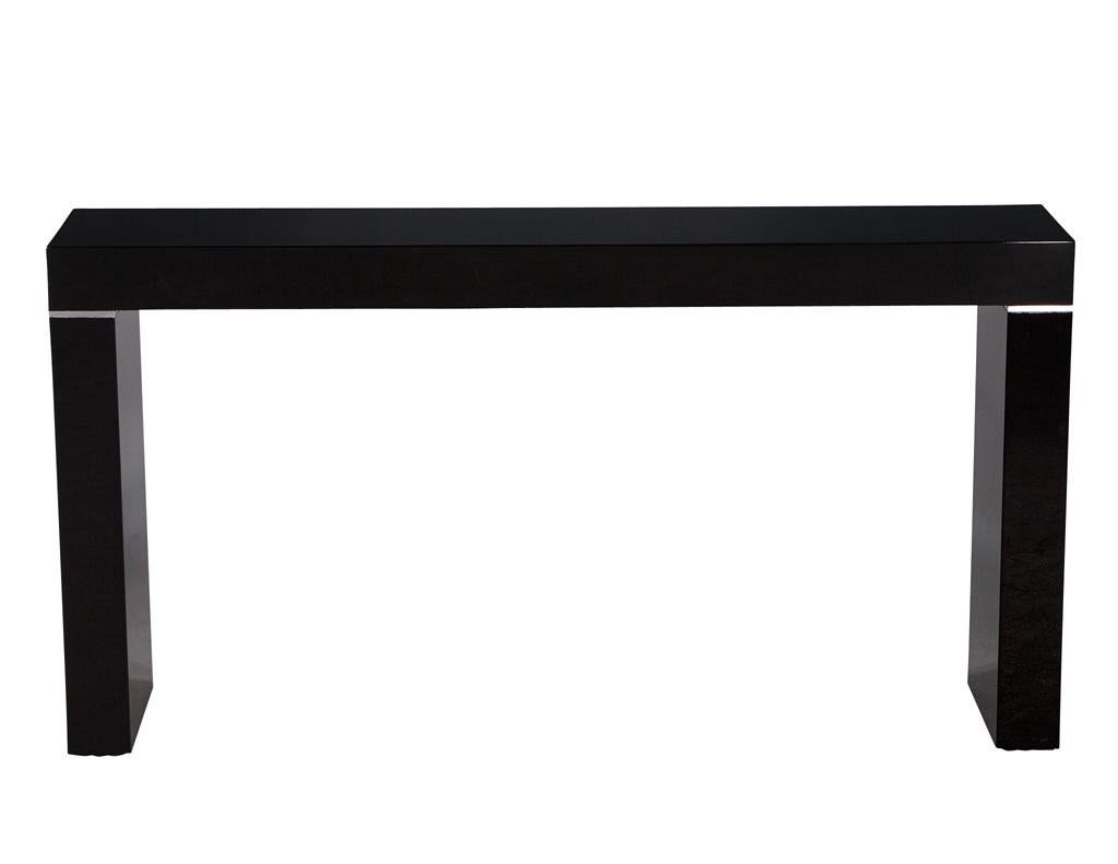 Modern Vaughan Benz Style Ebonized Console Table with Silver Trim