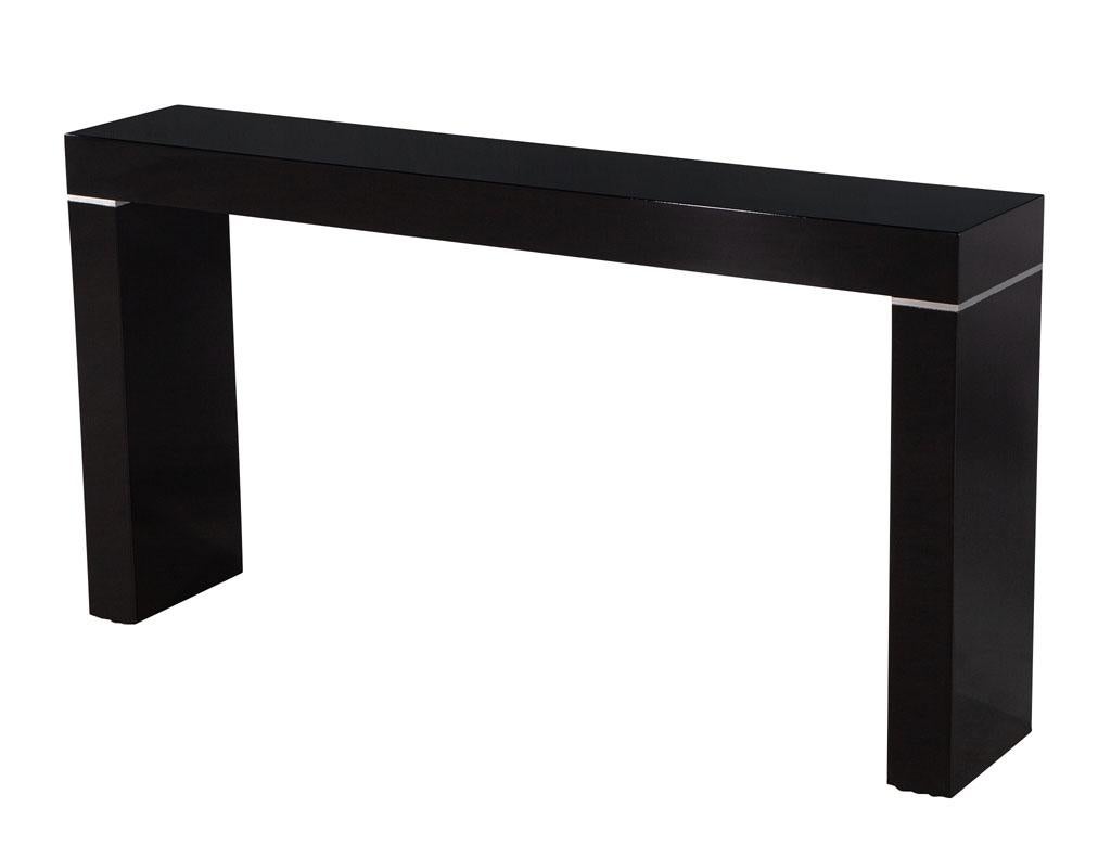 American Vaughan Benz Style Ebonized Console Table with Silver Trim
