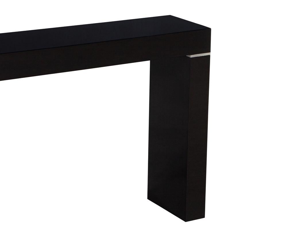 Late 20th Century Vaughan Benz Style Ebonized Console Table with Silver Trim