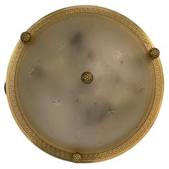 Vaughan Regency Greek Key Brass Star Frosted Etched Glass Flush Mount 3 Fixtures