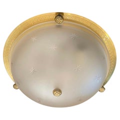Vaughan Pair Regency Greek Key Brass Star Frosted Glass Flush Mount 2 Fixtures