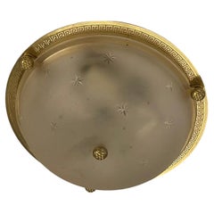 Vaughan Regency Greek Key Brass Star Frosted Etched Glass Flush Mount 3 Fixtures