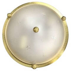 Used Vaughan Regency Greek Key Brass Star Frosted Glass Crystal Flush Mount Fixture