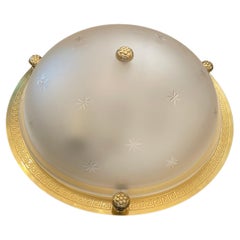 Vaughan Regency Greek Key Brass Star Frosted Glass Crystal Flush Mount 7 Fixture