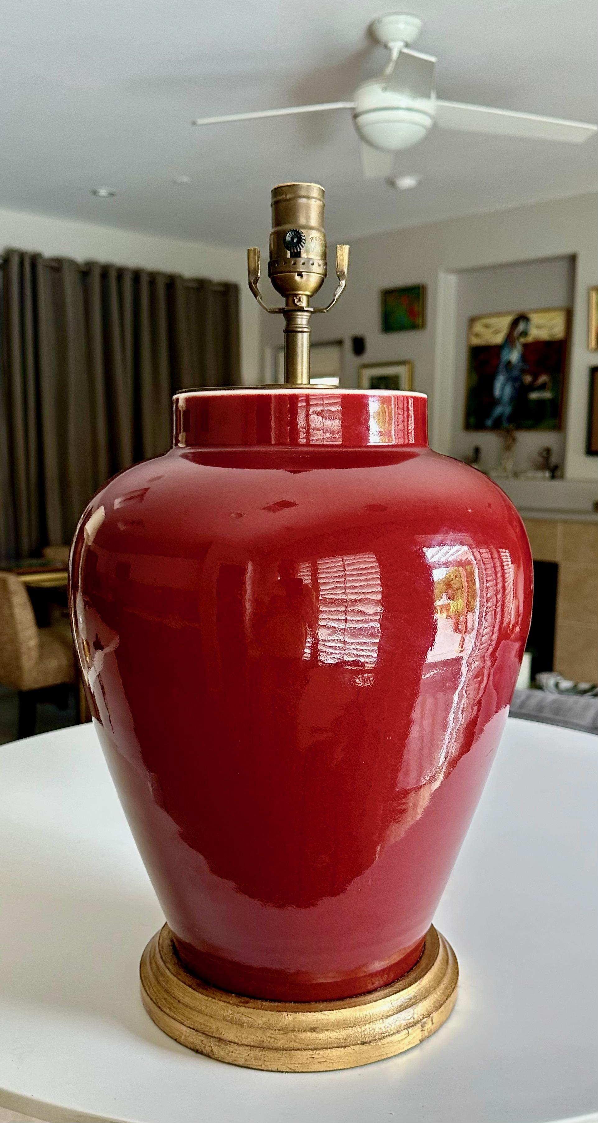 Mid-20th Century Vaughan Single Chinese Oxblood Porcelain Table Lamp For Sale