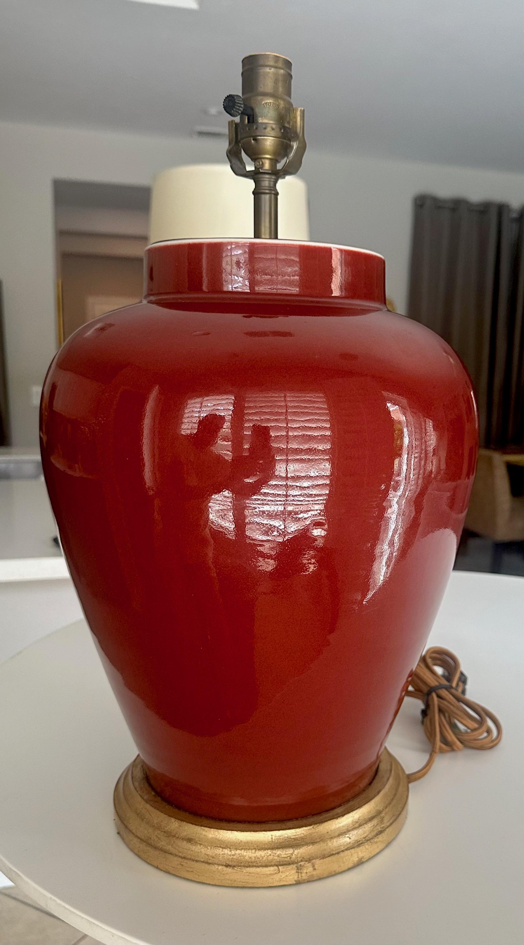 Brass Vaughan Single Chinese Oxblood Porcelain Table Lamp For Sale
