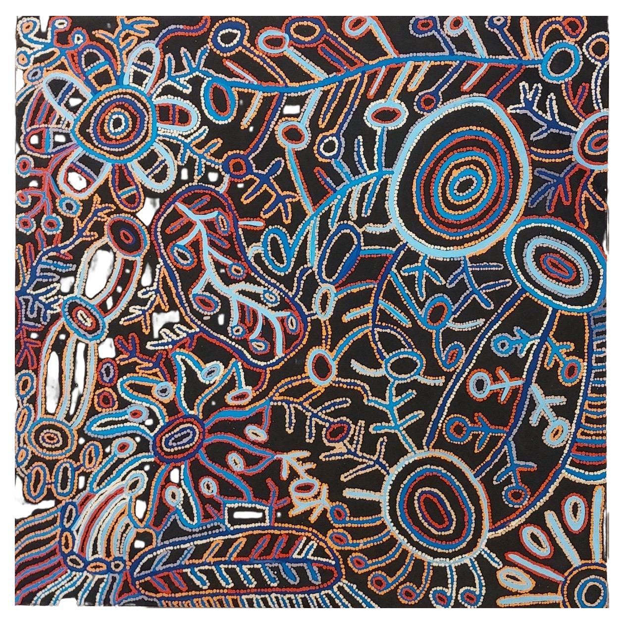 „Vaughan Springs Dreaming Pikilyi“, Aborigine-Gemälde der Aborigines von Faye Nangala Hudson im Angebot