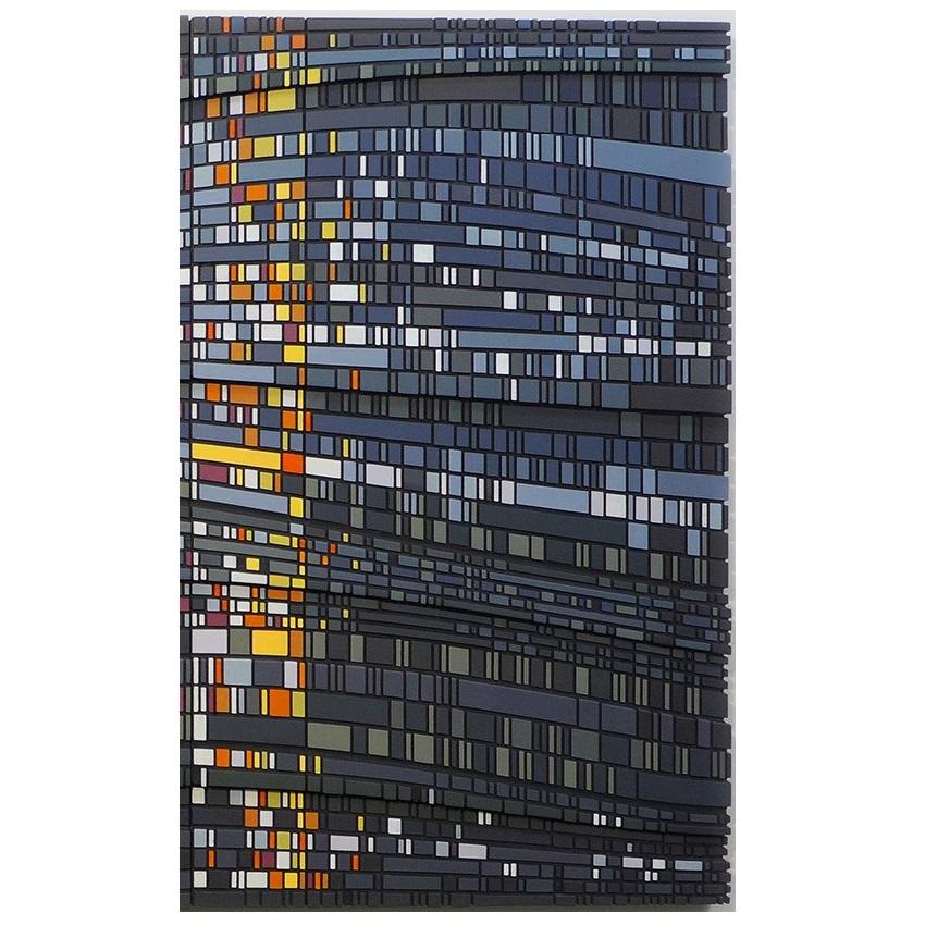 Empty Light is a unique large size triptych contemporary modern sculpture painting relief by UK artist Vaughn Horsman. This relief is made from wood panel finished with numerous layers of acrylic paint. Using very advanced computer coded machining