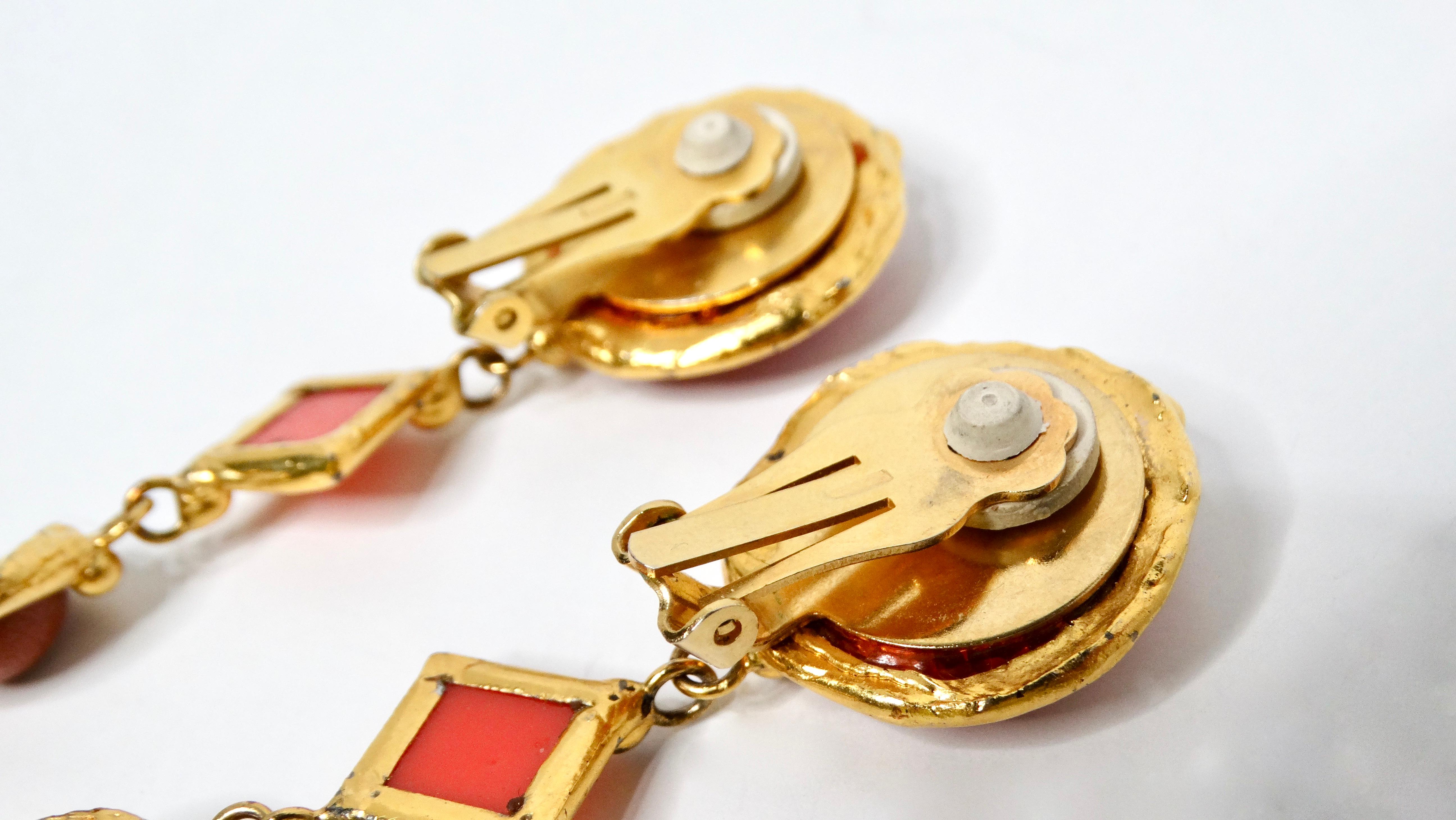 Women's Vauquelin Handmade French Multicolor 18k Gold Plated Dangle Clip-On Earrings For Sale