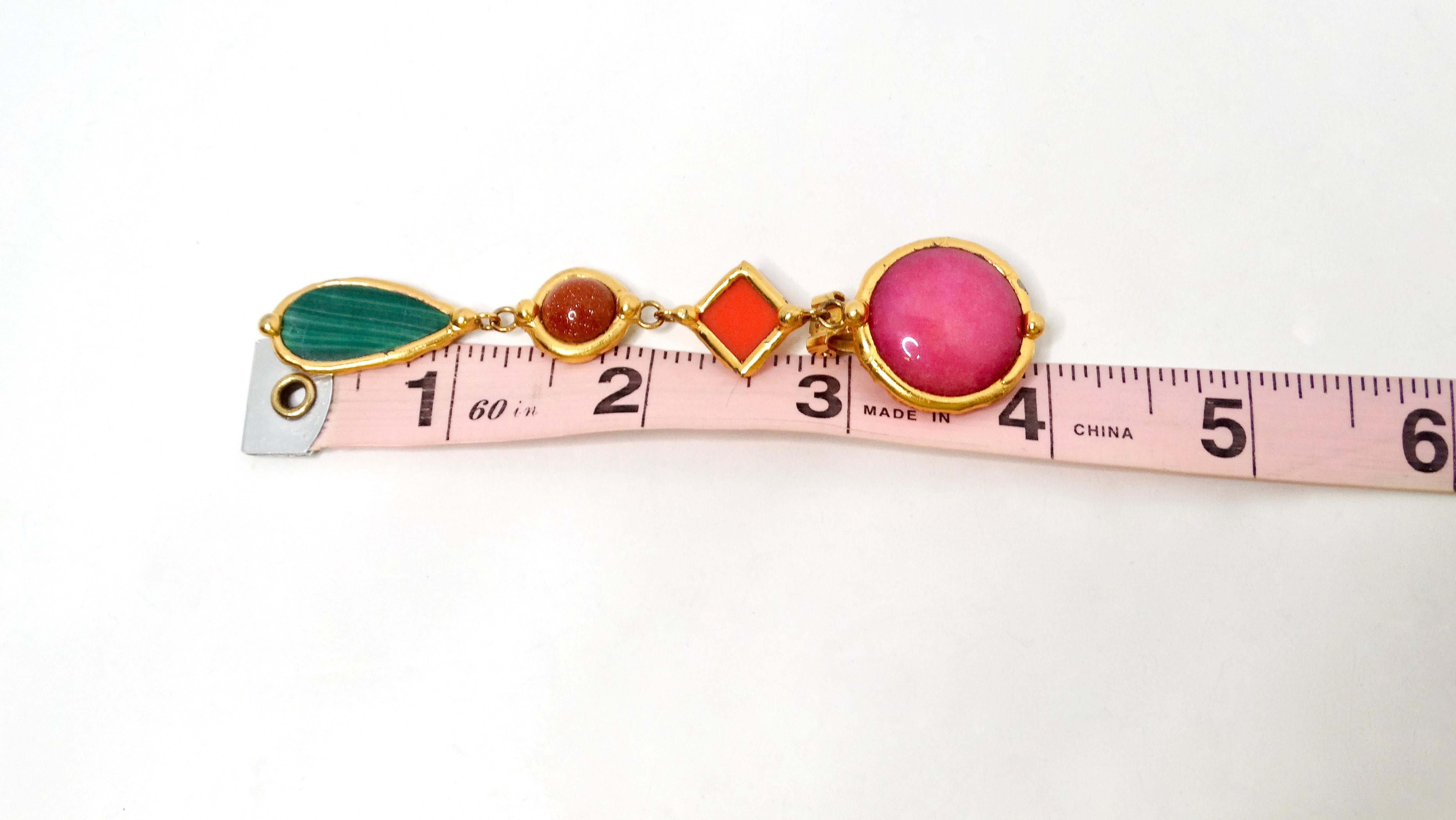 Vauquelin Handmade French Multicolor 18k Gold Plated Dangle Clip-On Earrings For Sale 1