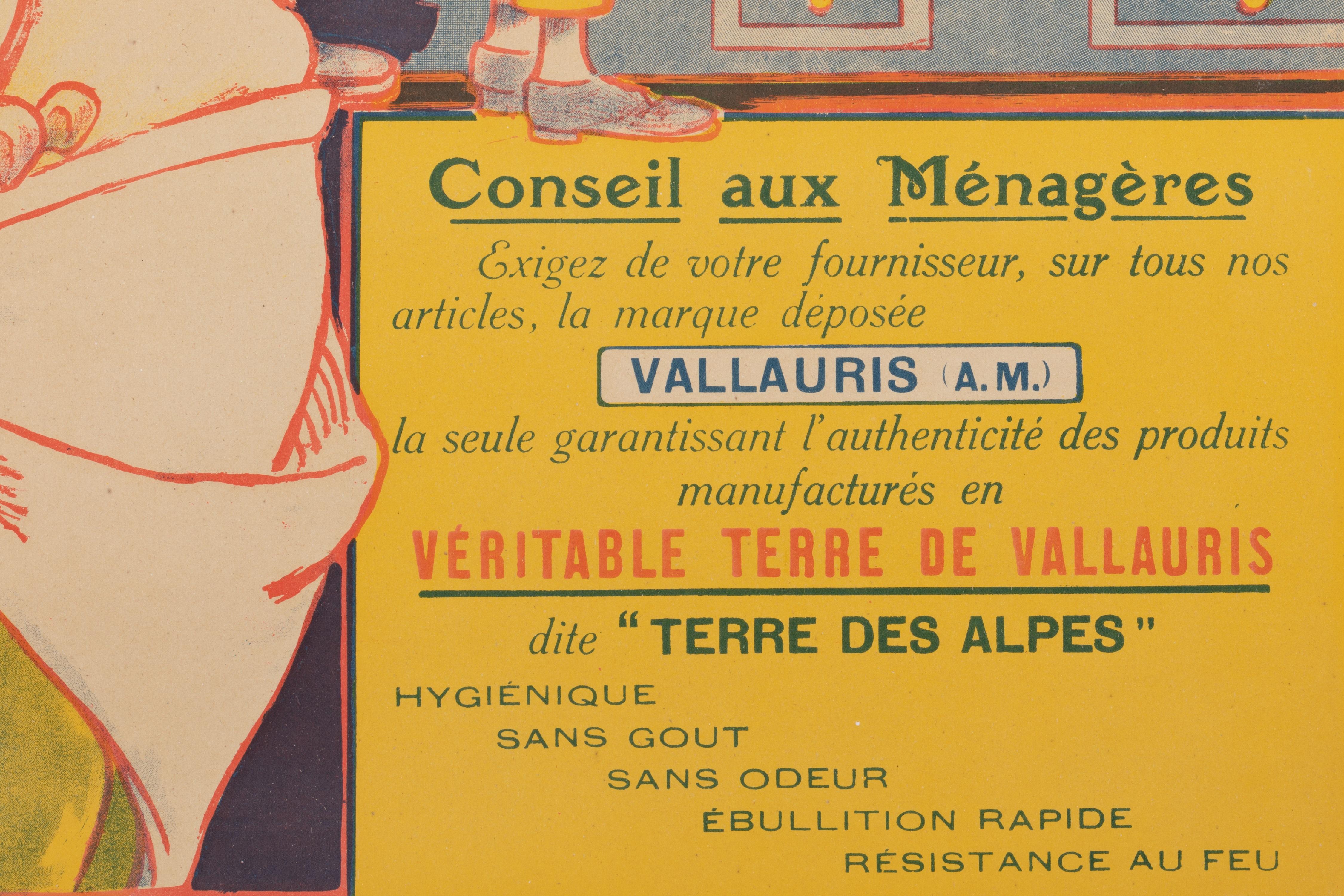 Art déco Vavasseur, affiche vintage originale, cuisines culinaire de Vallauris 1920 en vente