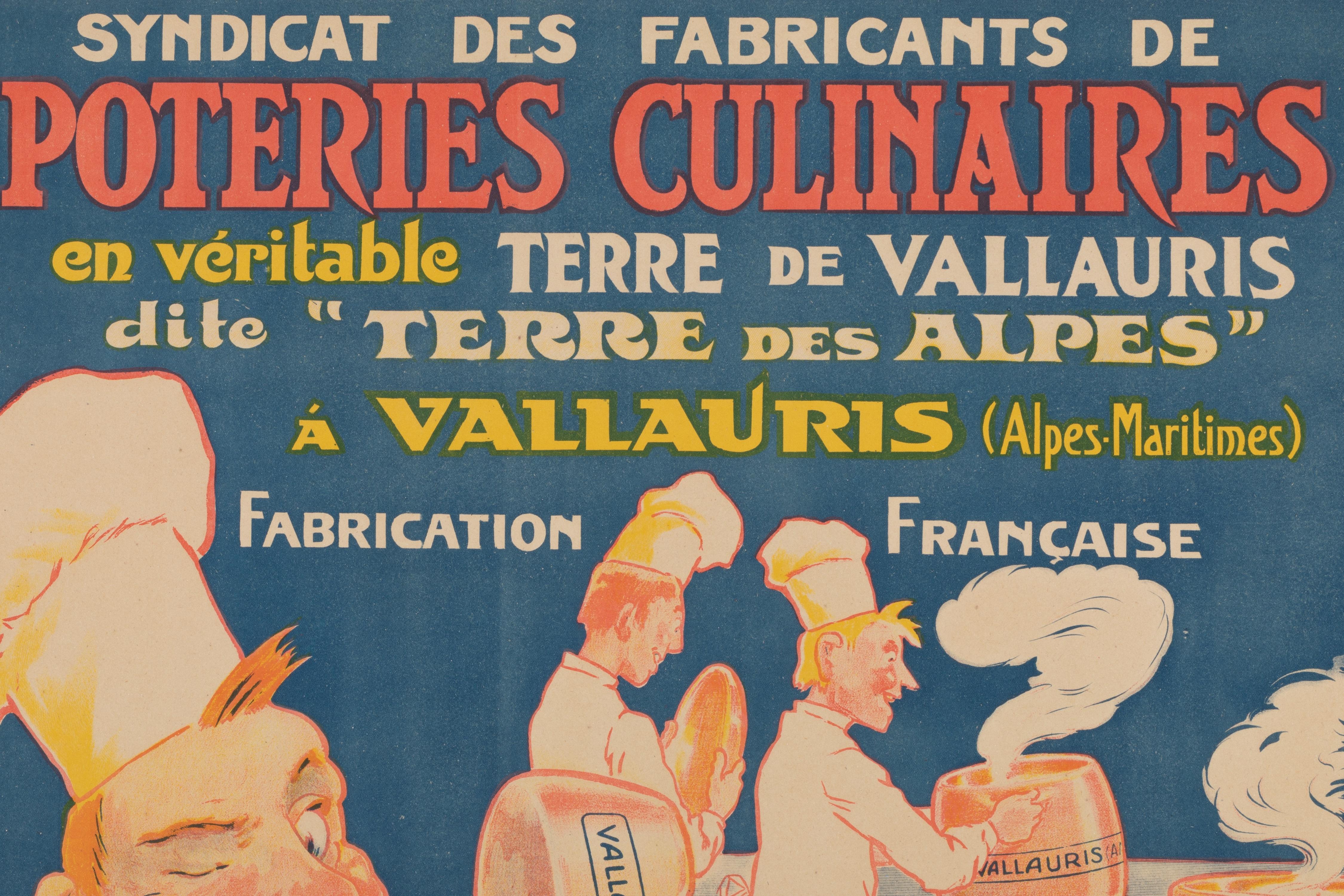 20th Century Vavasseur, Original Vintage Poster, Culinary potteries of Vallauris Kitchen 1920 For Sale