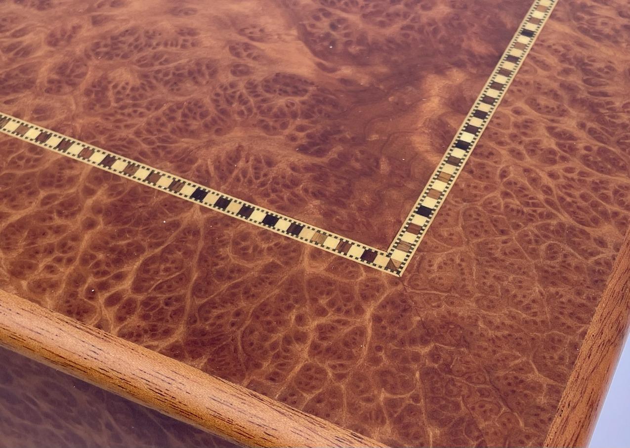 Modern Vavona Burl Walnut Wooden Irish Lady's Jewelry Casket Box by Manning Ireland New