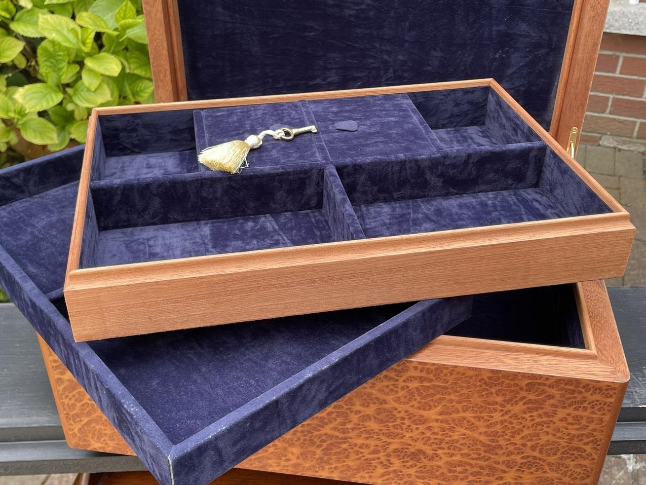 Walnut Vavona Burl Wood Handmade Irish Lady's Jewelry Casket Box by Manning Ireland New For Sale