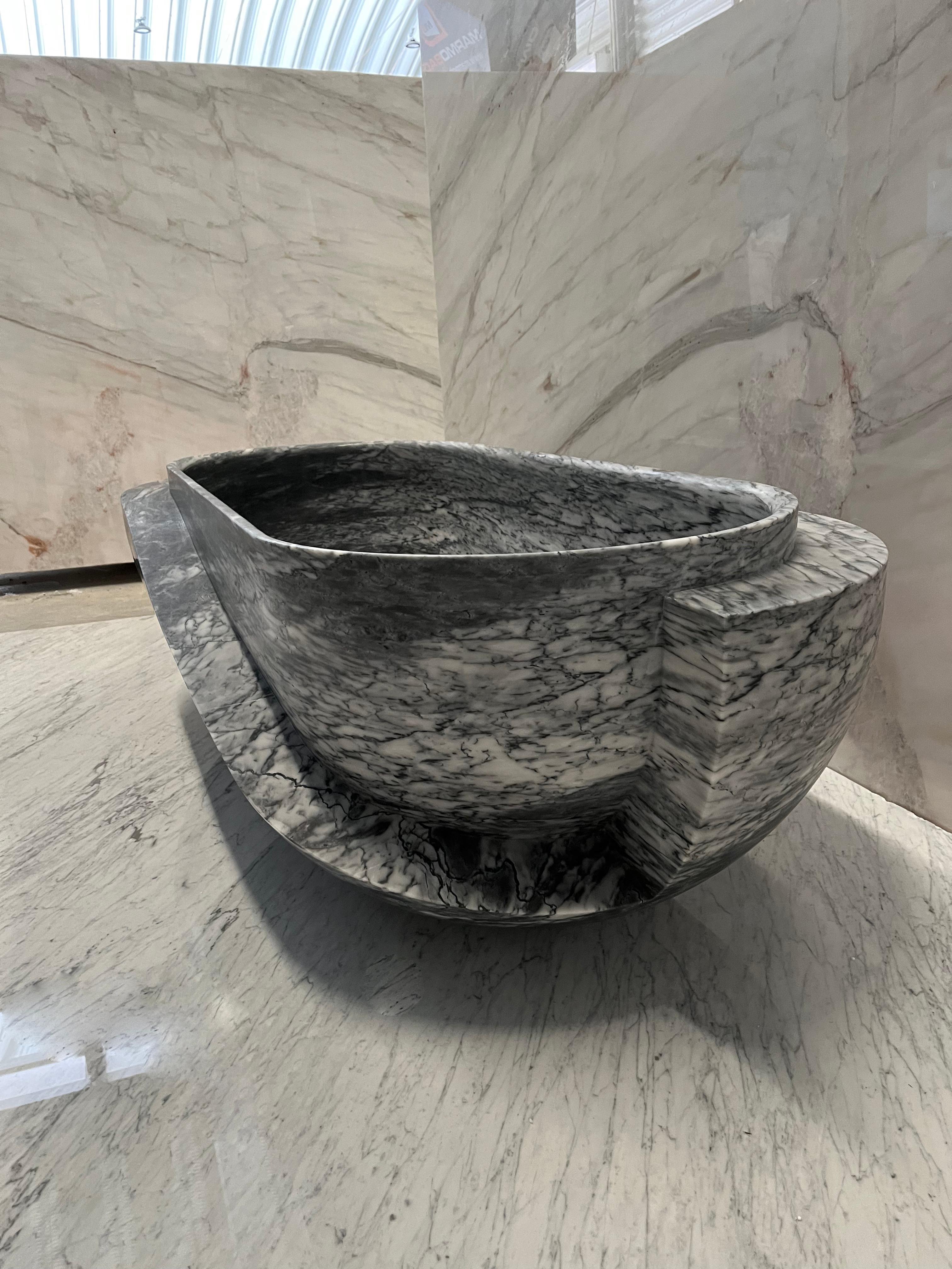 Modern Vayu Solid Stone Sculptural Bathtub For Sale