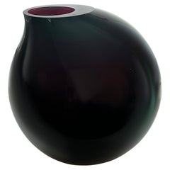 'Vaza" by Anna Torfs Large Sphere Vase in Burgundy Belgian Art Glass - Signed