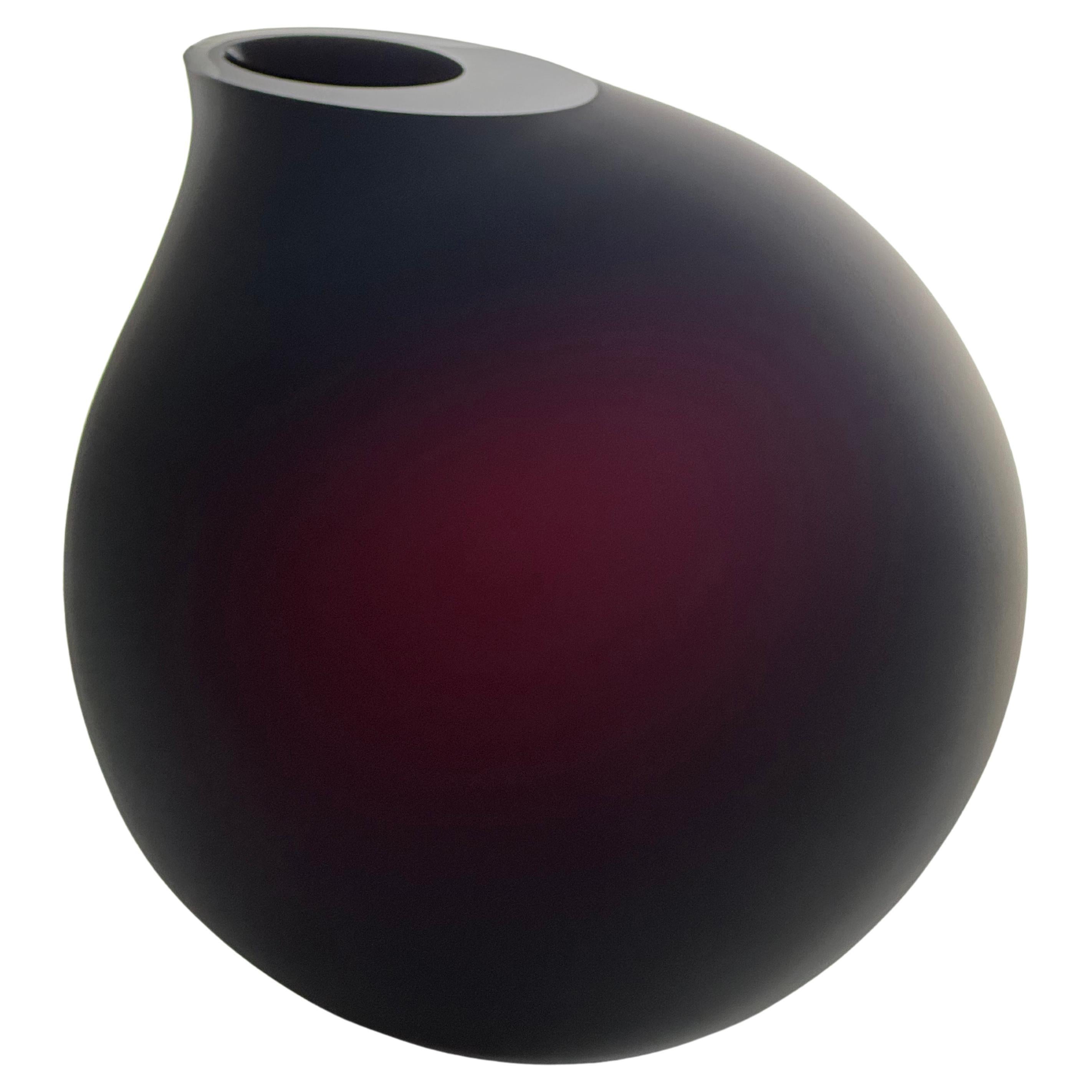 'Vaza" by Anna Torfs Sphere Vase in Burgundy Etched Belgian Art Glass - Signed